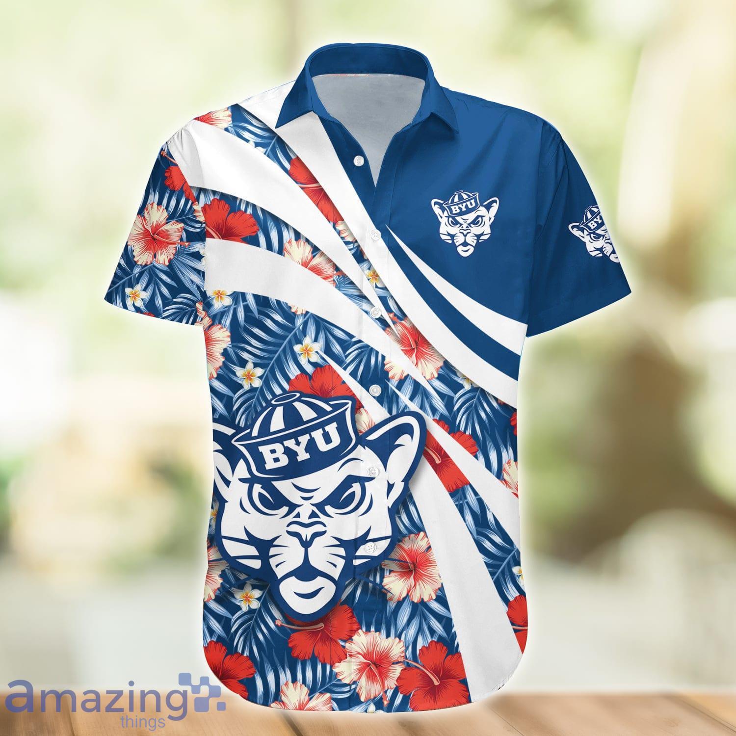 BYU Cougars NCAA Hibiscus Flower Pattern Aloha Hawaiian Shirt Product Photo 1 BYU Cougars NCAA Hibiscus Flower Pattern Aloha Hawaiian Shirt Product Photo 1