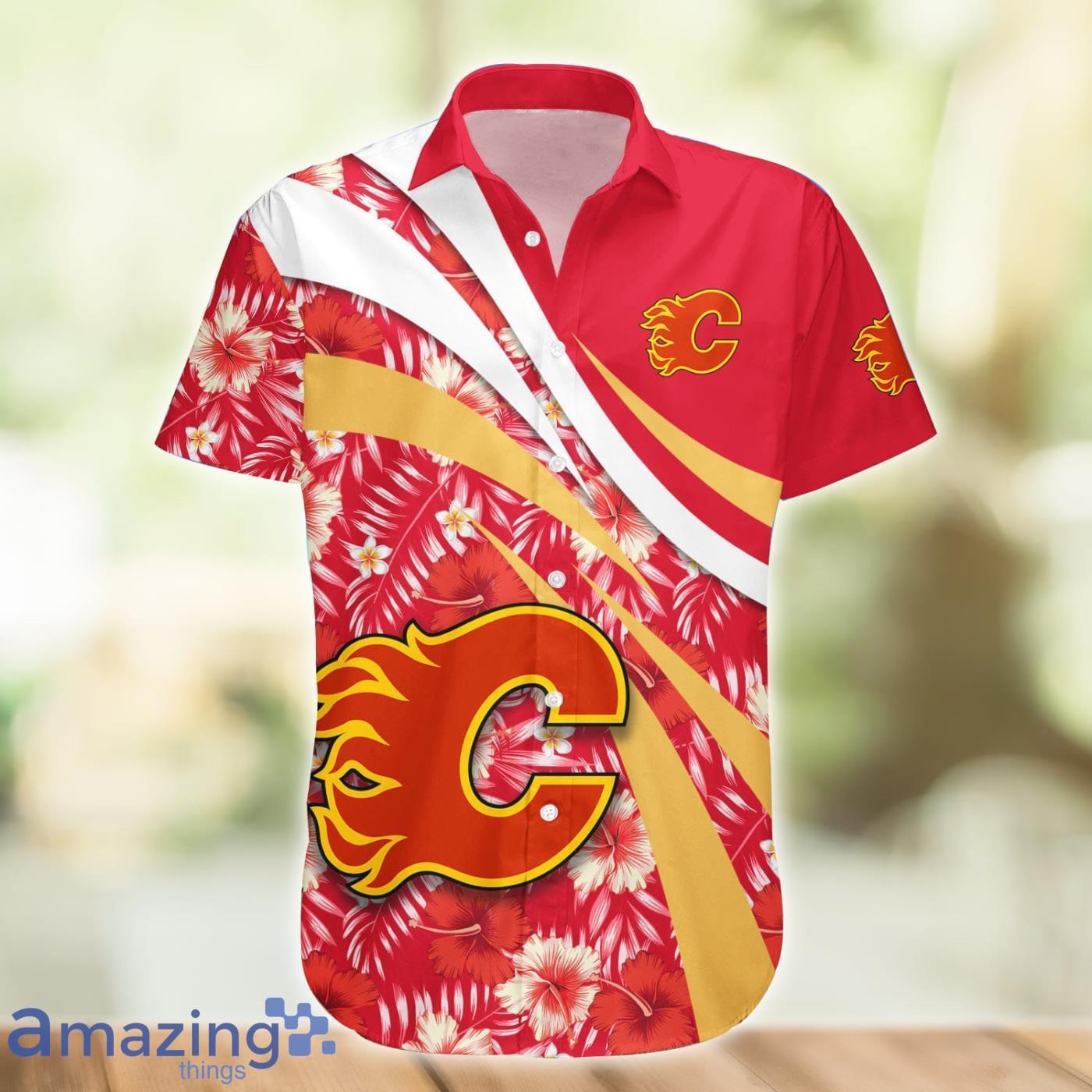 Calgary Flames NHL Hibiscus Flower Pattern Aloha Hawaiian Shirt Product Photo 1