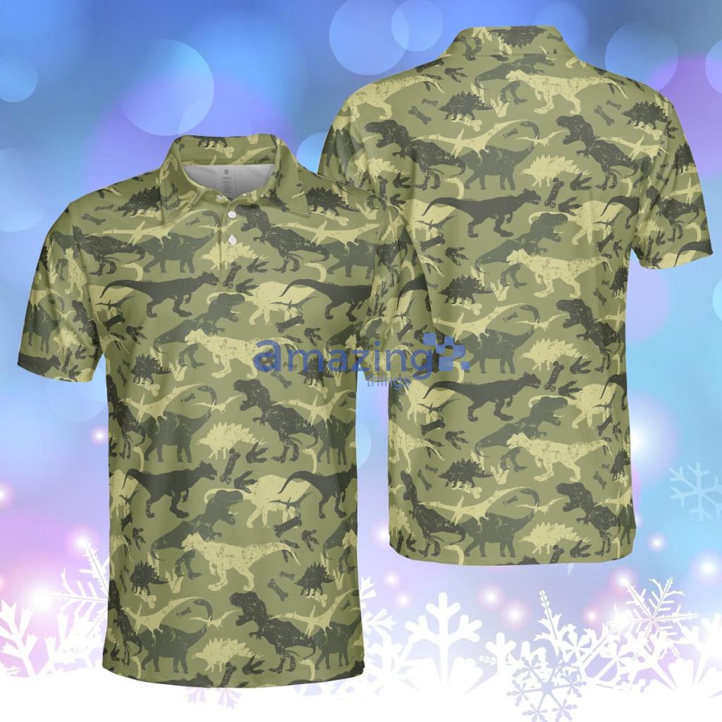 Camouflage Dinosaur Pattern Polo Shirt, Camo Military Polo Shirt, Best Dinosaur Shirt For Men Product Photo 1