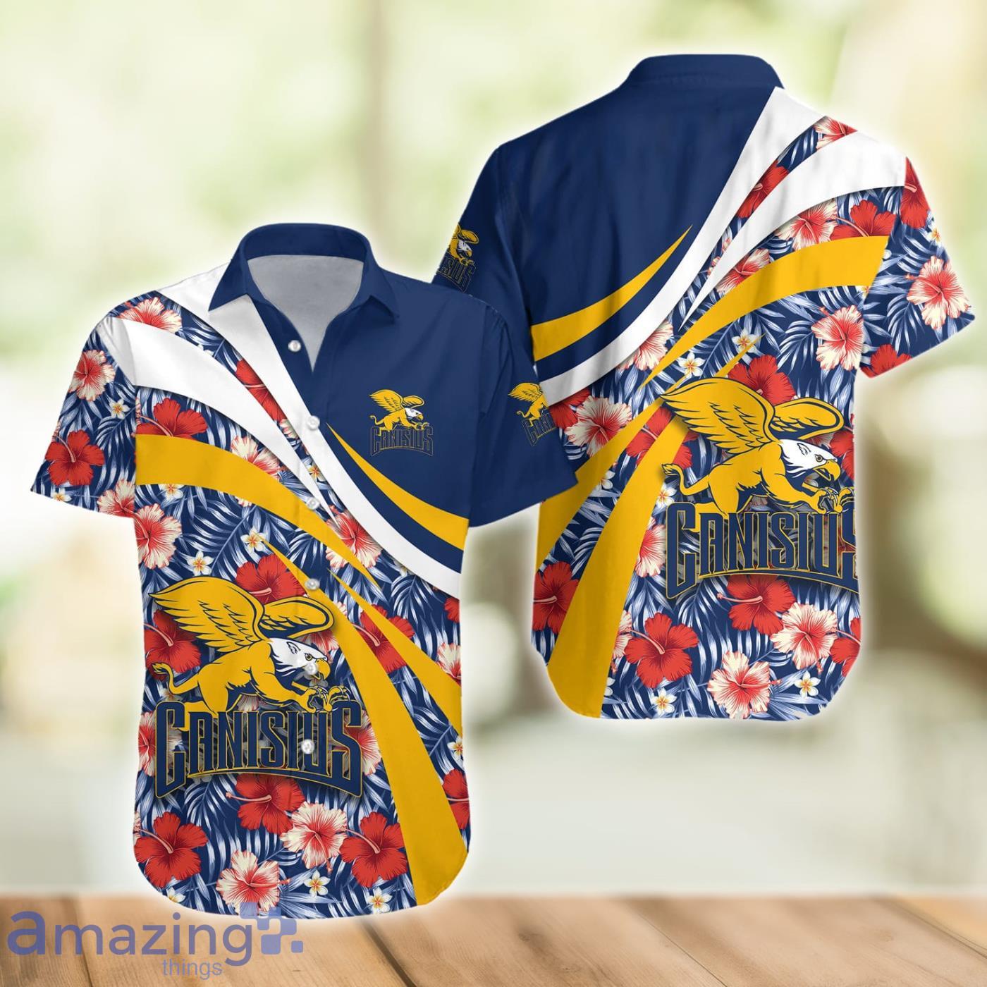 Canisius Golden Griffins NCAA Hibiscus Flower Pattern Aloha Hawaiian Shirt image Canisius Golden Griffins NCAA Hibiscus Flower Pattern Aloha Hawaiian Shirt Product Photo 2