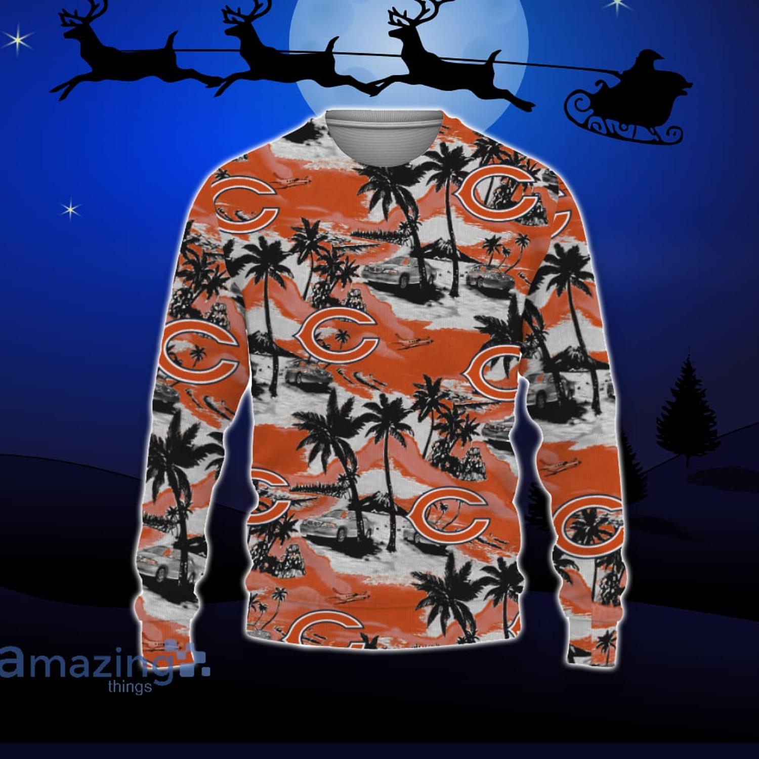 Chicago Bears Car And Coconut Tropical Patterns Ugly Christmas Sweater For  Fans