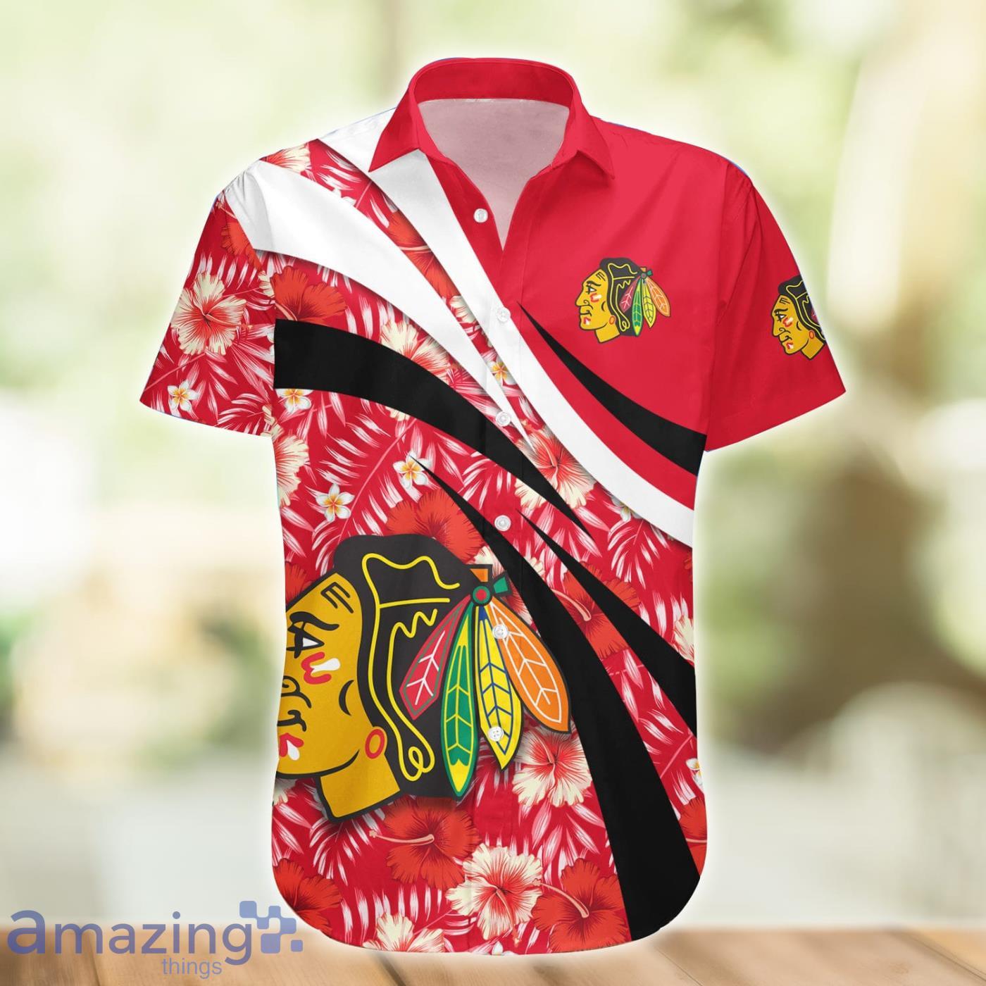 Chicago Blackhawks NHL Hibiscus Flower Pattern Aloha Hawaiian Shirt Product Photo 1