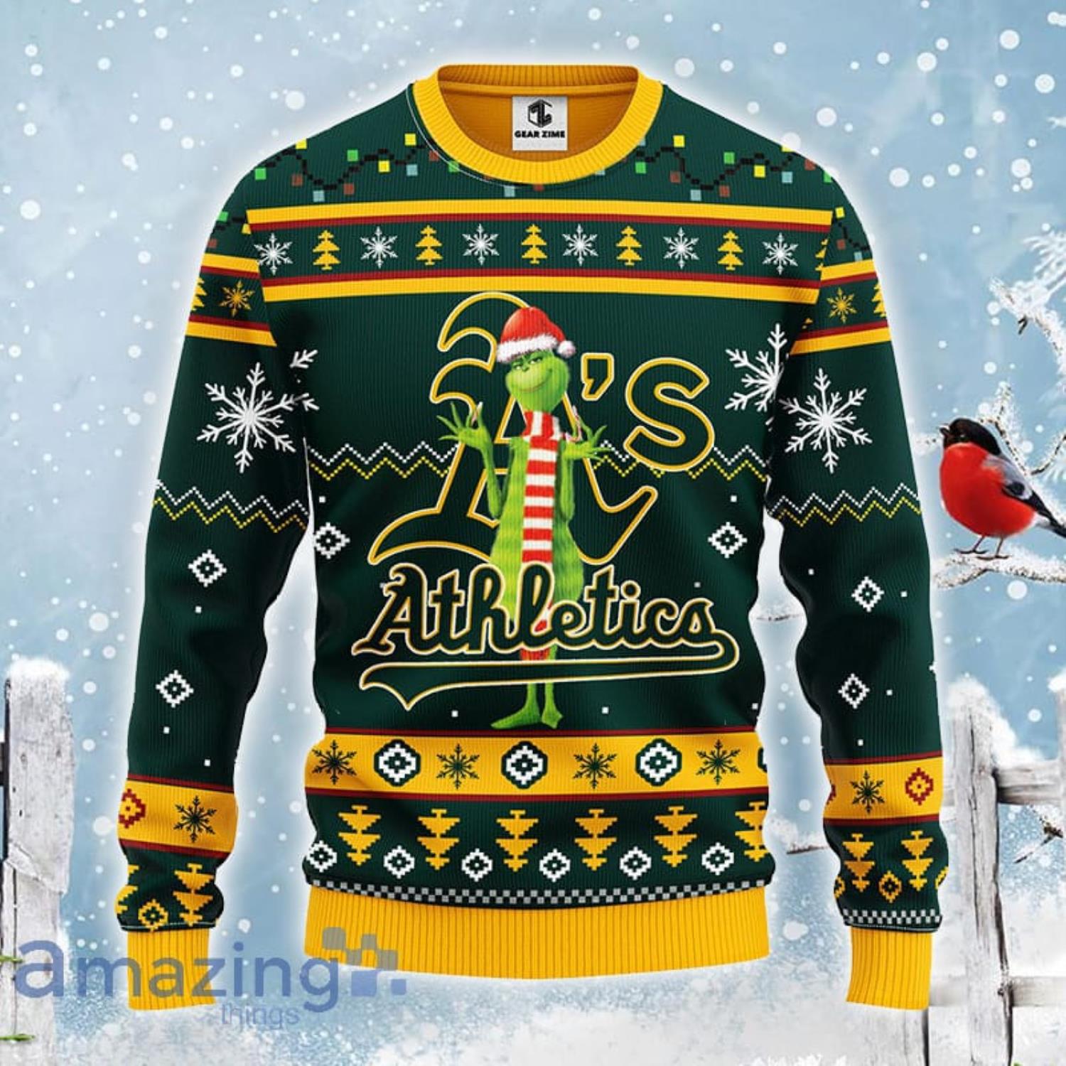 Christmas Gift MLB Oakland Athletics Logo With Funny Grinch Ugly Christmas Sweater For Fans Product Photo 1