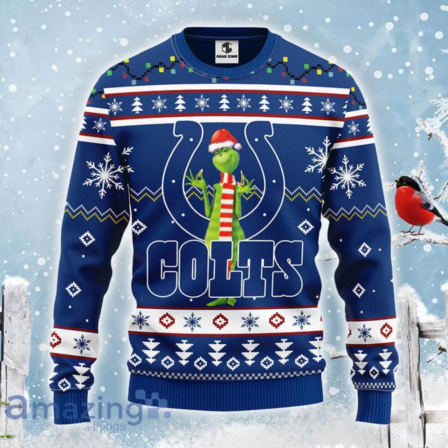 Christmas Gift NFL Indianapolis Colts Logo With Funny Grinch Ugly Christmas Sweater For Fans Product Photo 1