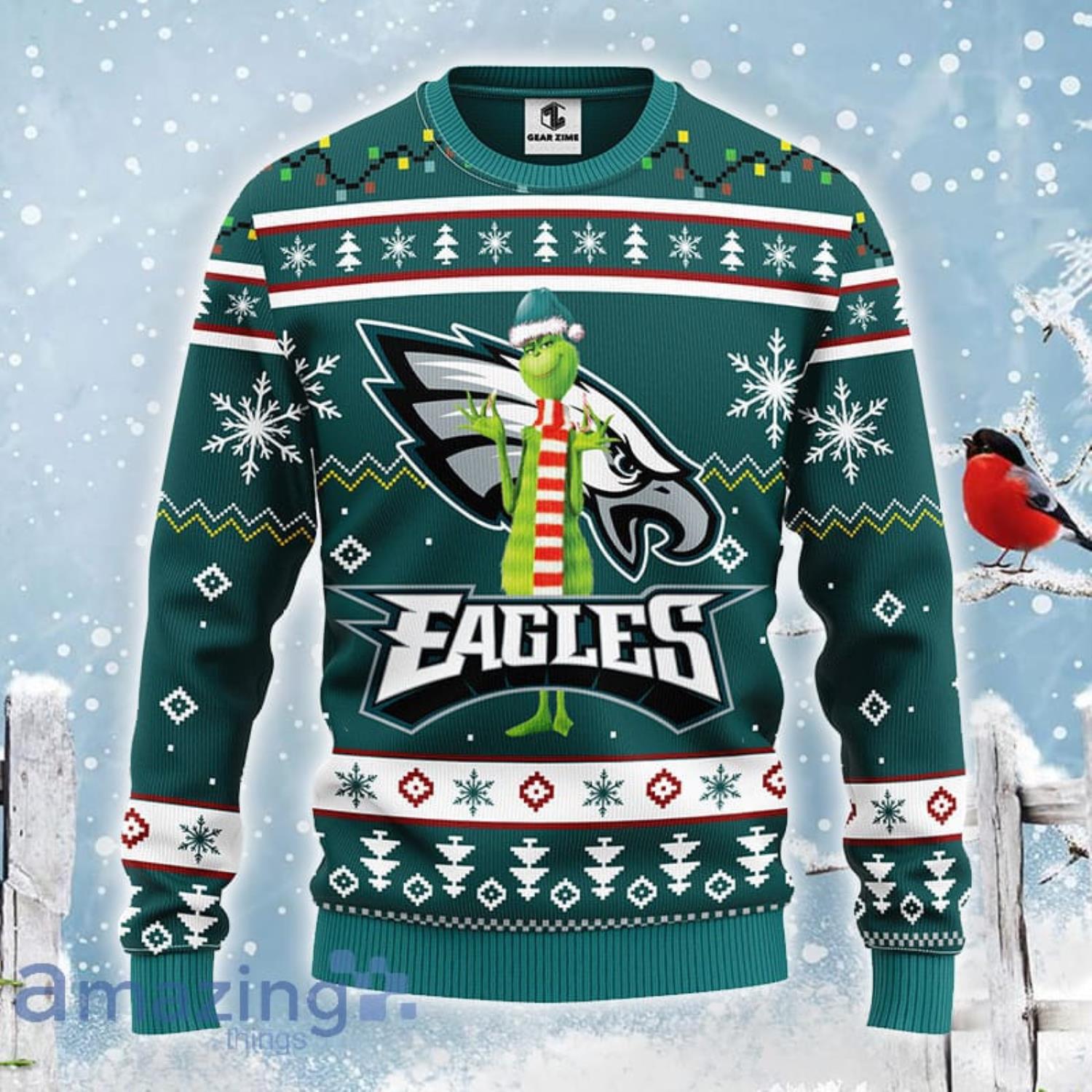 Christmas Gift NFL Philadelphia Eagles Logo With Funny Grinch Ugly  Christmas Sweater For Fans