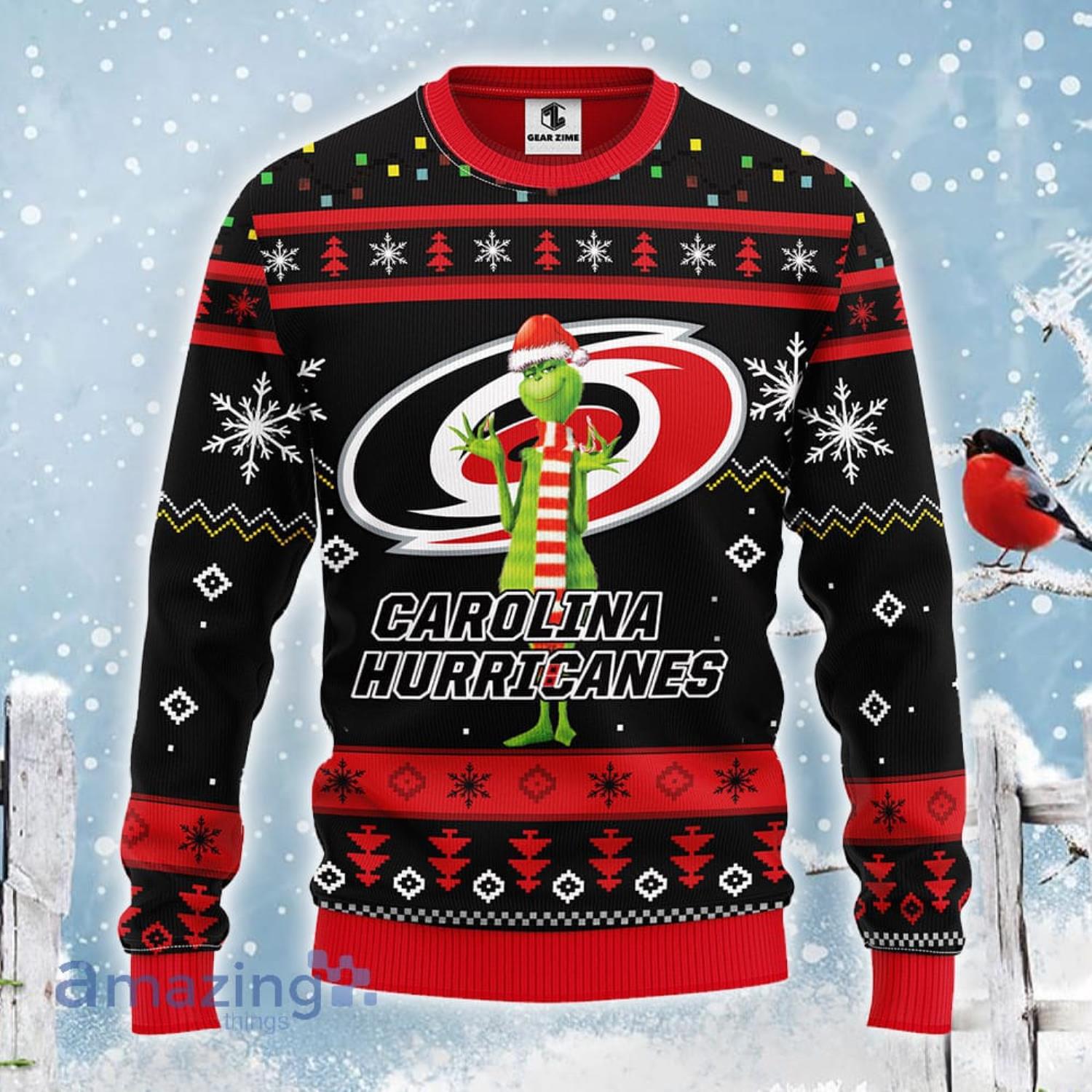Christmas Gift NHL Carolina Hurricanes Logo With Funny Grinch Ugly Christmas Sweater For Fans Product Photo 1