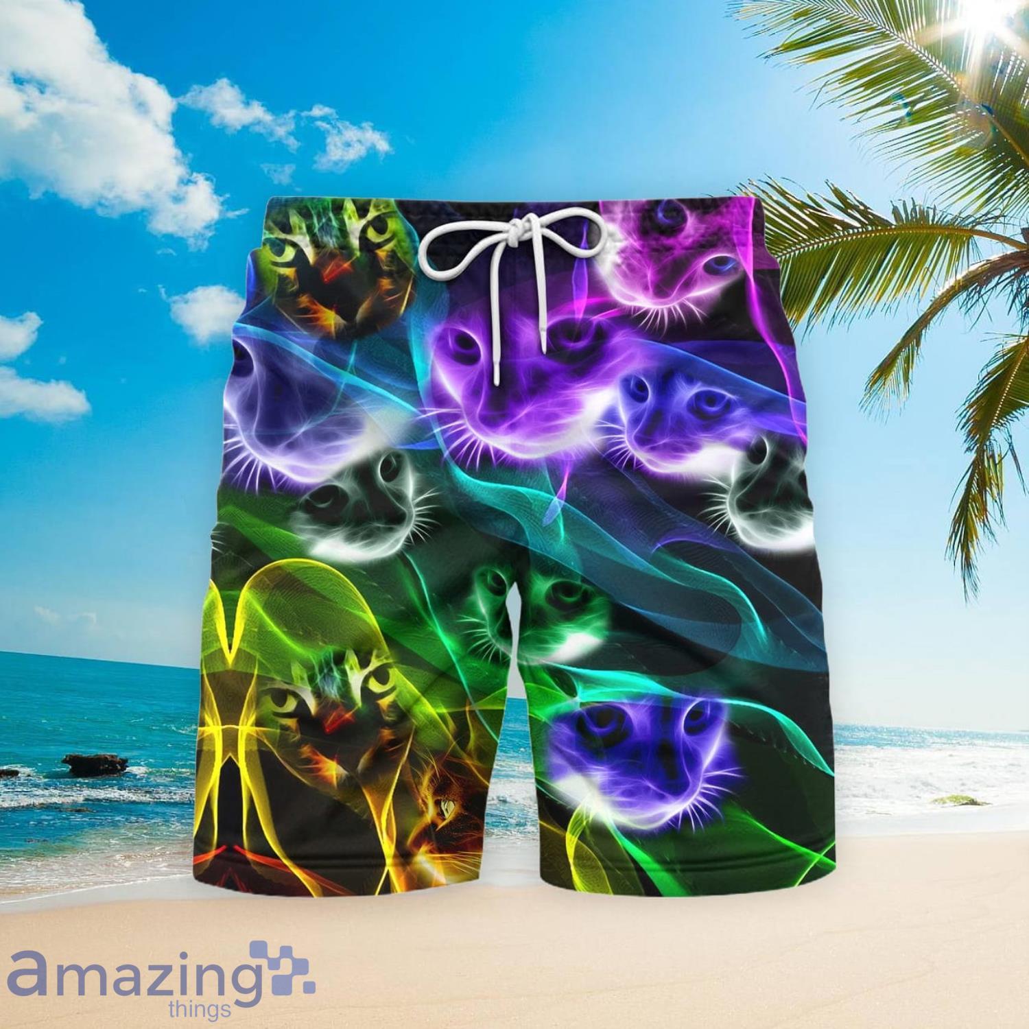 Colorful Light Cat Beach Short For Men Best Gift For Summer Product Photo 1