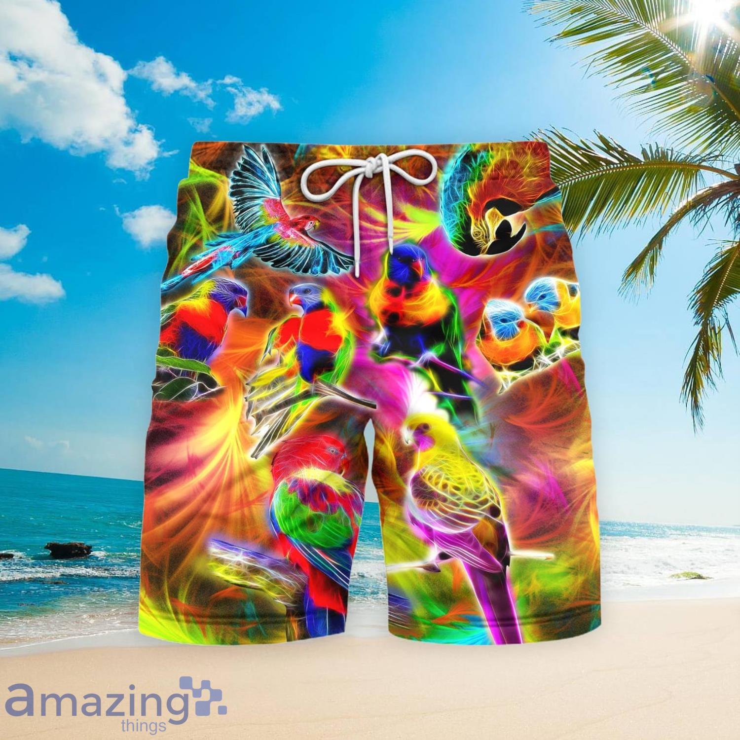 Colorful Parrots Neon Beach Short For Men Best Gift For Summer Product Photo 1