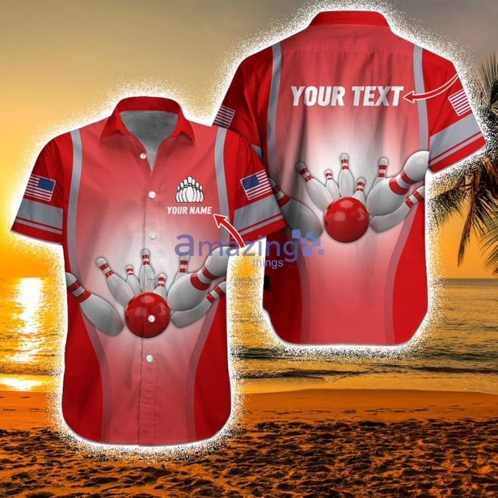 Cool Bowling Pattern And Us Flag Personalized Name Hawaiian Shirt For Men And Women, Bowling Lover Product Photo 1