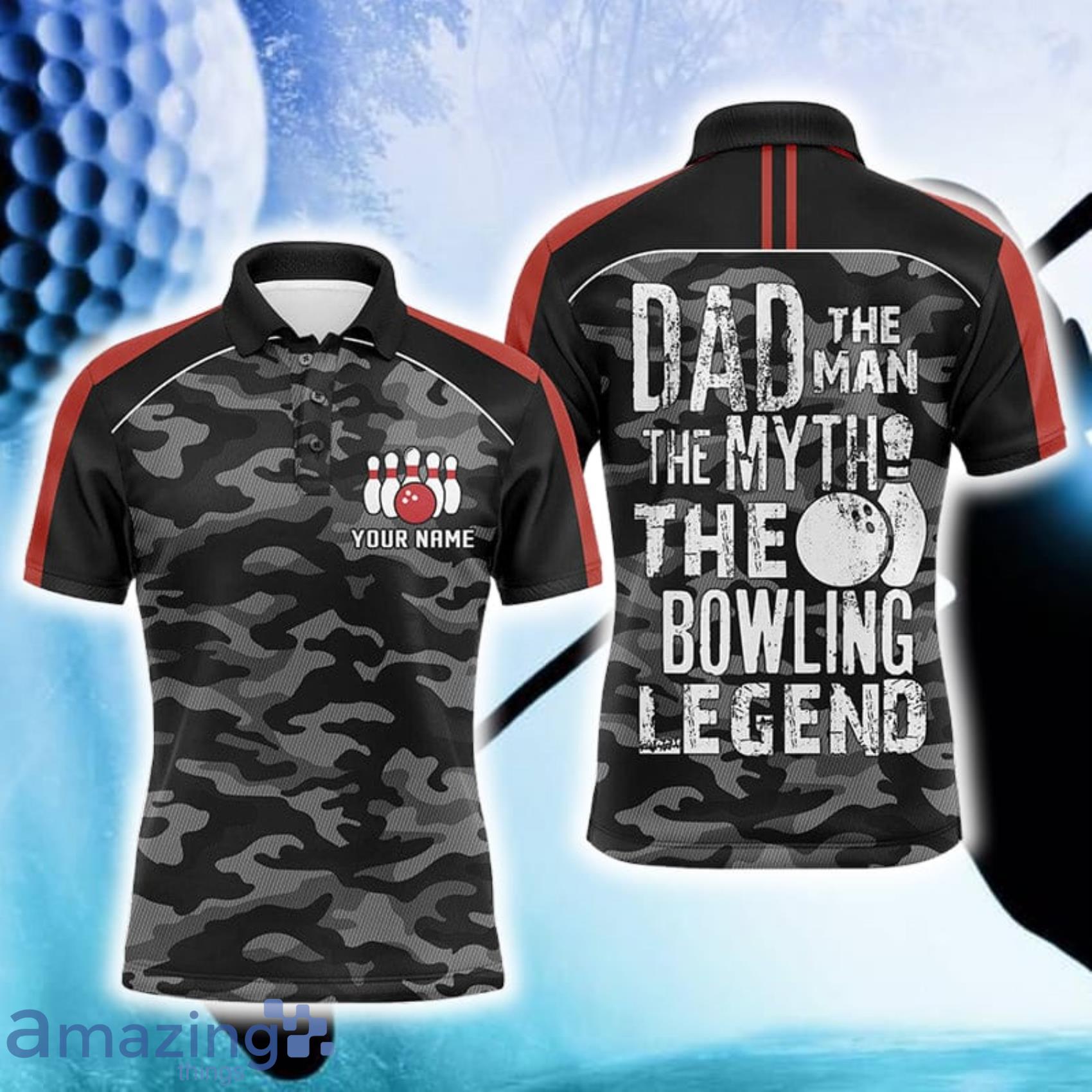 Custom Name Black Camo Bowling Team Jersey Dad The Man The Myth Bowling Legend Polo Shirt Product Photo 1