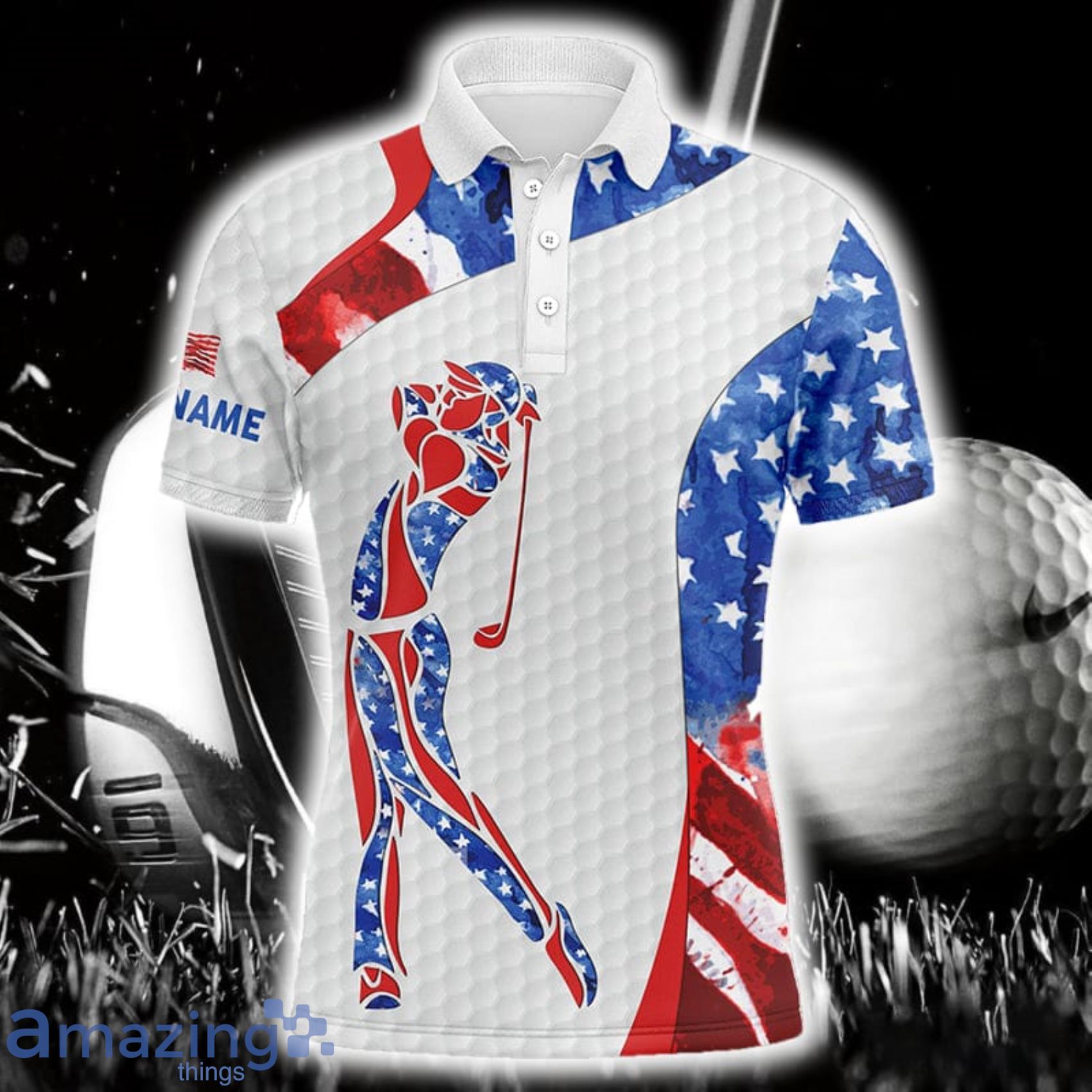 Custom Name Watercolor American Flag Patriotic Golf Shirts Polo