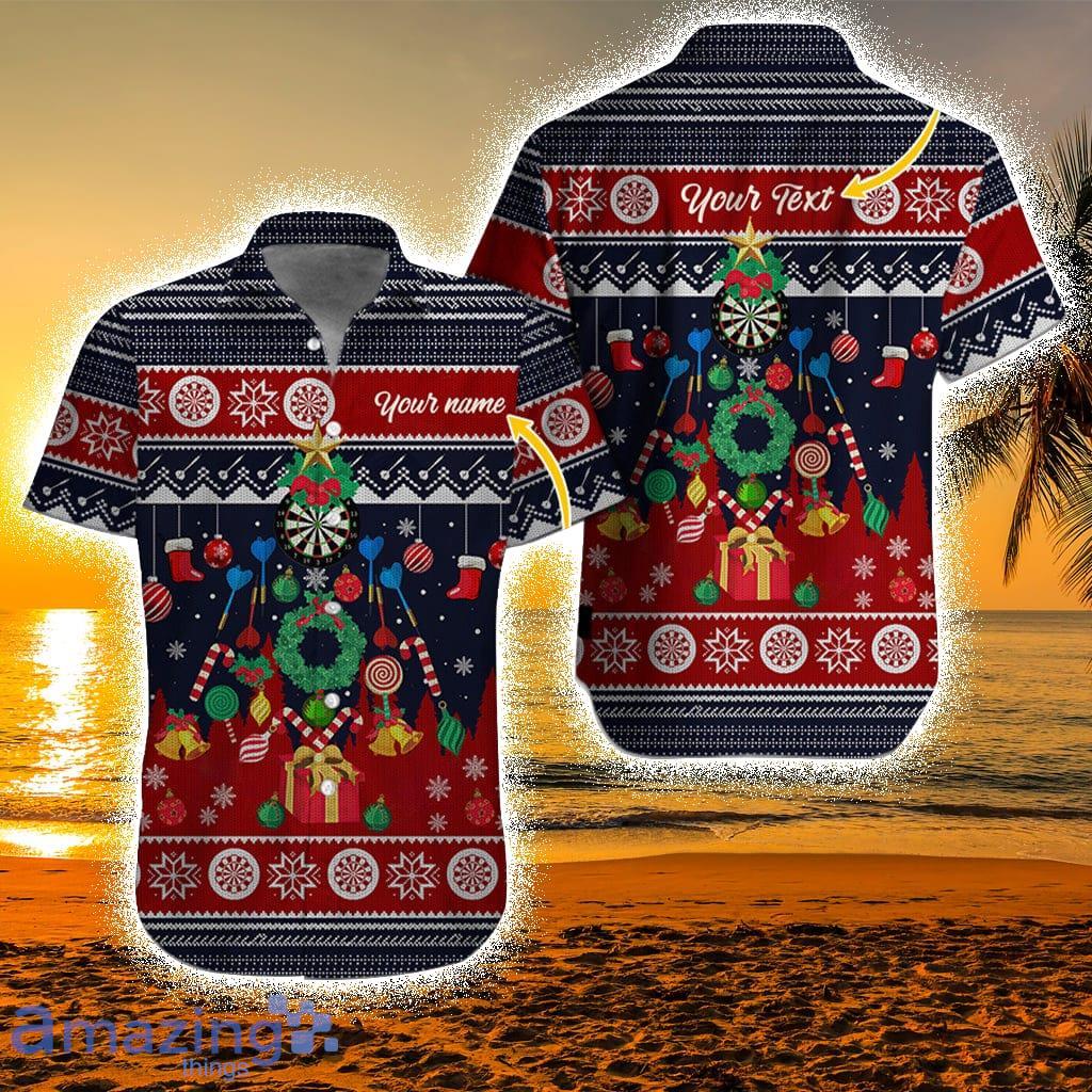 Customized Name And Text Darts Christmas Pattern Personalized Darts Hawaiian Shirts - Gift For Darts Lovers Product Photo 1