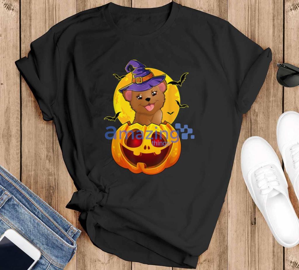 Cute Bear Witch Hat In Pumpkin Butterfly Halloween T Shirt Product Photo 1