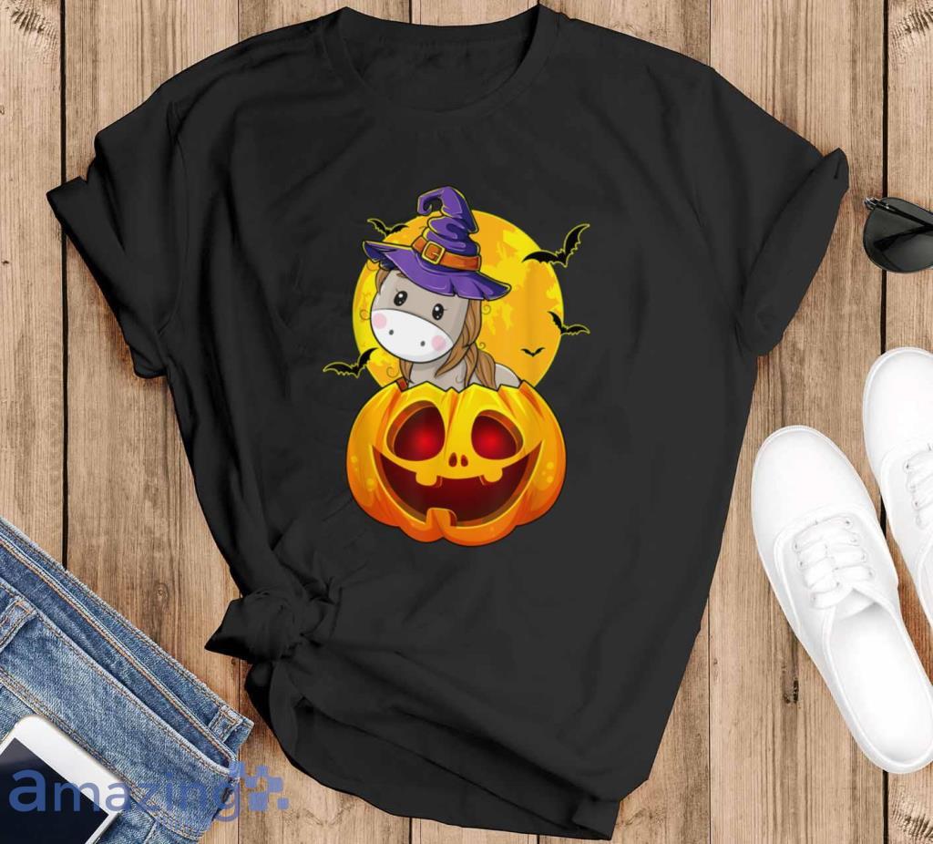 Cute Horse Witch Hat In Pumpkin Butterfly Halloween T Shirt Product Photo 1