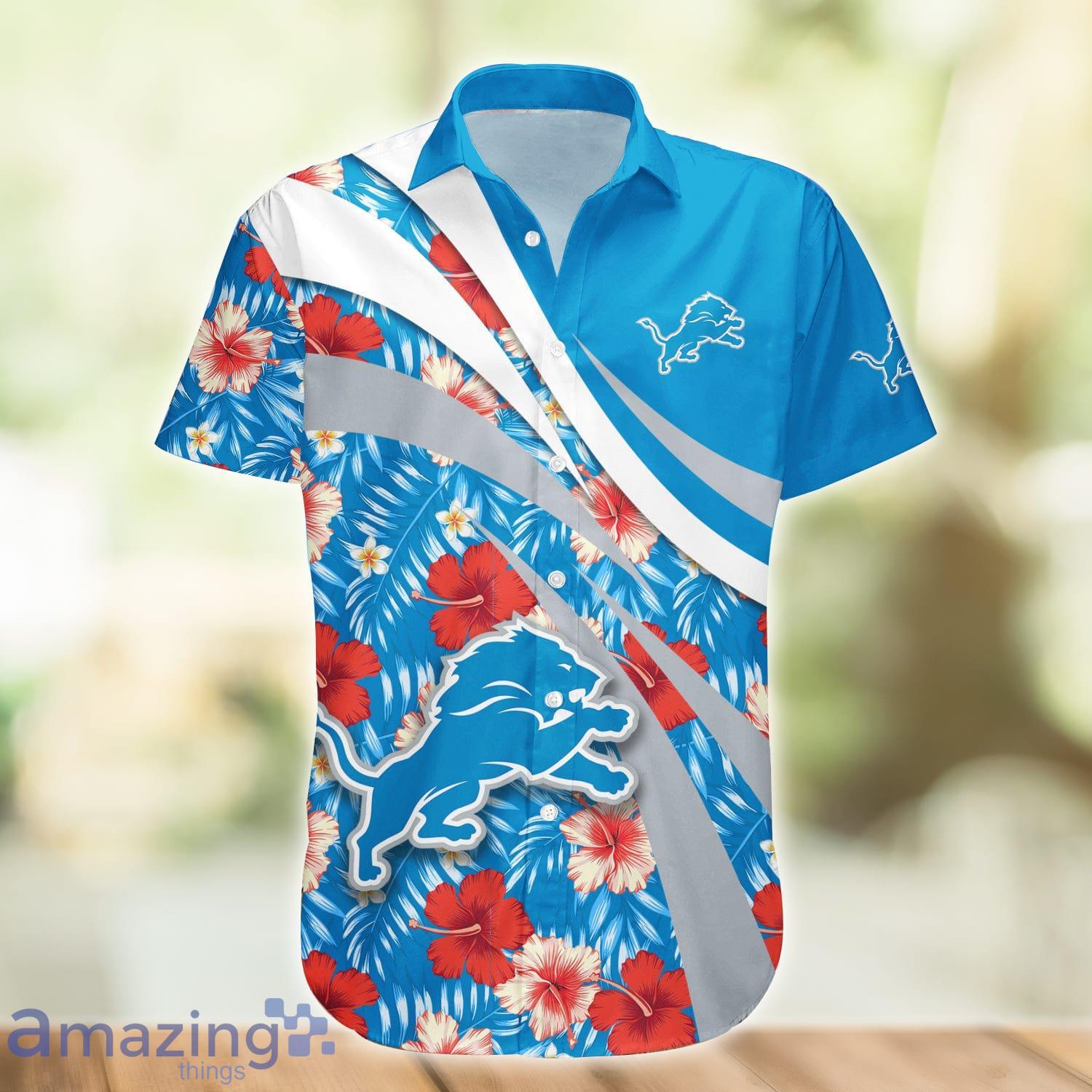 Detroit Lions NFL Hibiscus Flower Pattern Aloha Hawaiian Shirt Product Photo 1