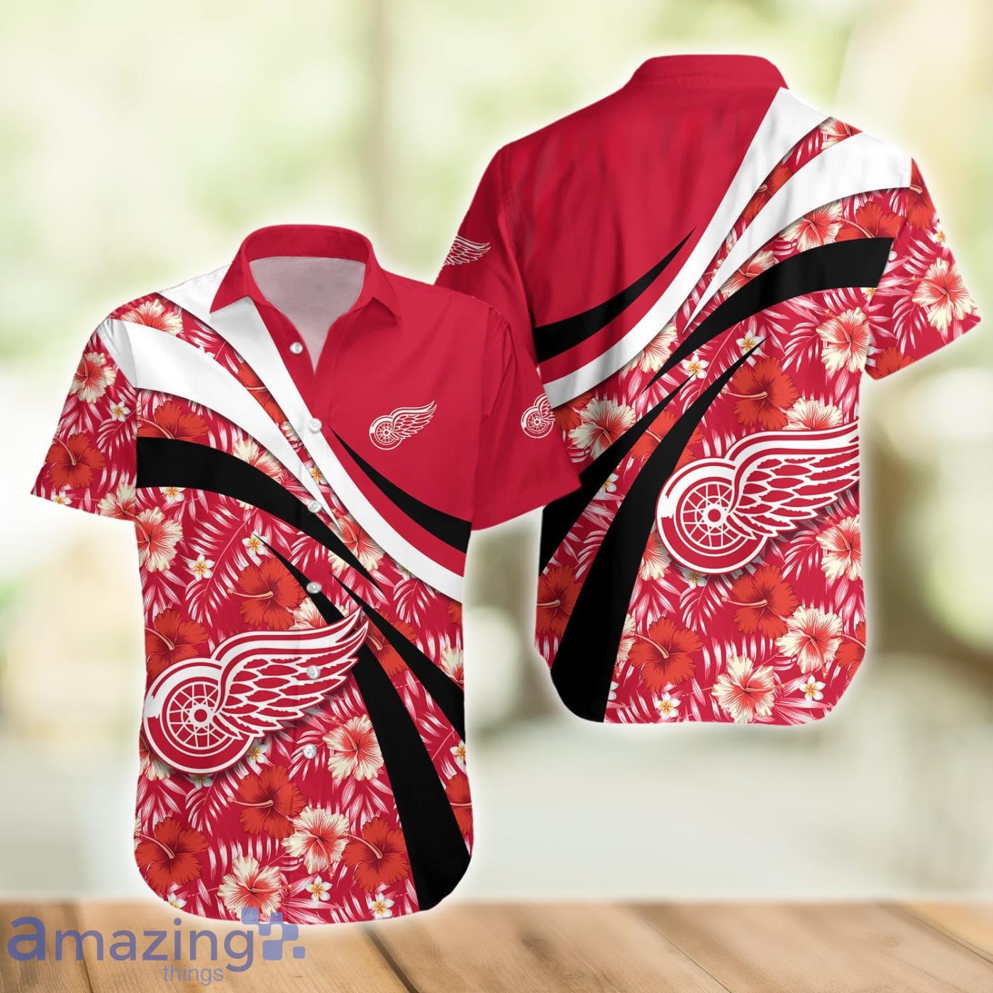 Detroit Red Wings NHL Hibiscus Flower Pattern Aloha Hawaiian Shirt image Detroit Red Wings NHL Hibiscus Flower Pattern Aloha Hawaiian Shirt Product Photo 2
