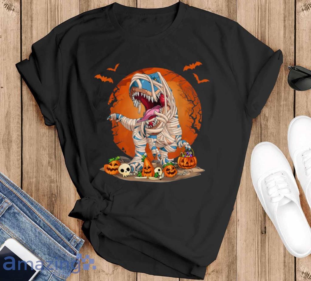Dinosaur Mummy T Rex Pumpkin Skeleton Kids Boys Halloween T Shirt Product Photo 1