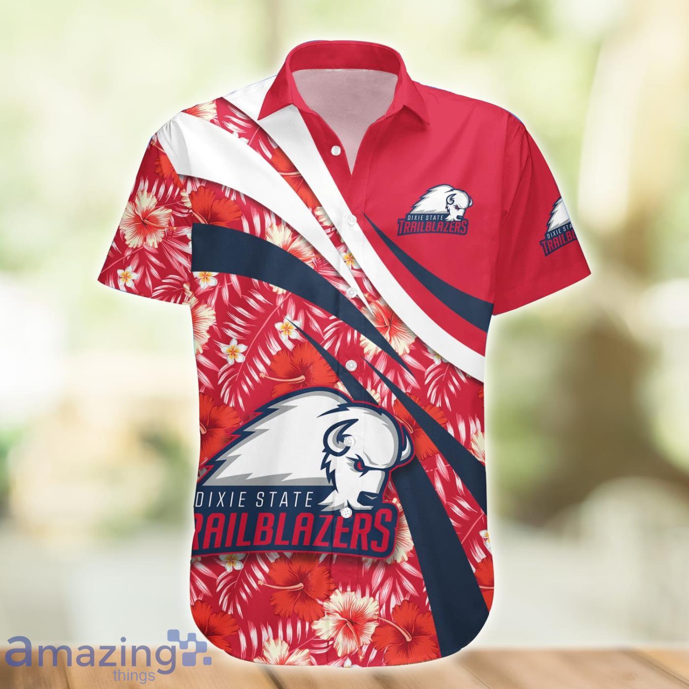 Dixie State Trailblazers NCAA Hibiscus Flower Pattern Aloha Hawaiian Shirt Product Photo 1 Dixie State Trailblazers NCAA Hibiscus Flower Pattern Aloha Hawaiian Shirt Product Photo 1