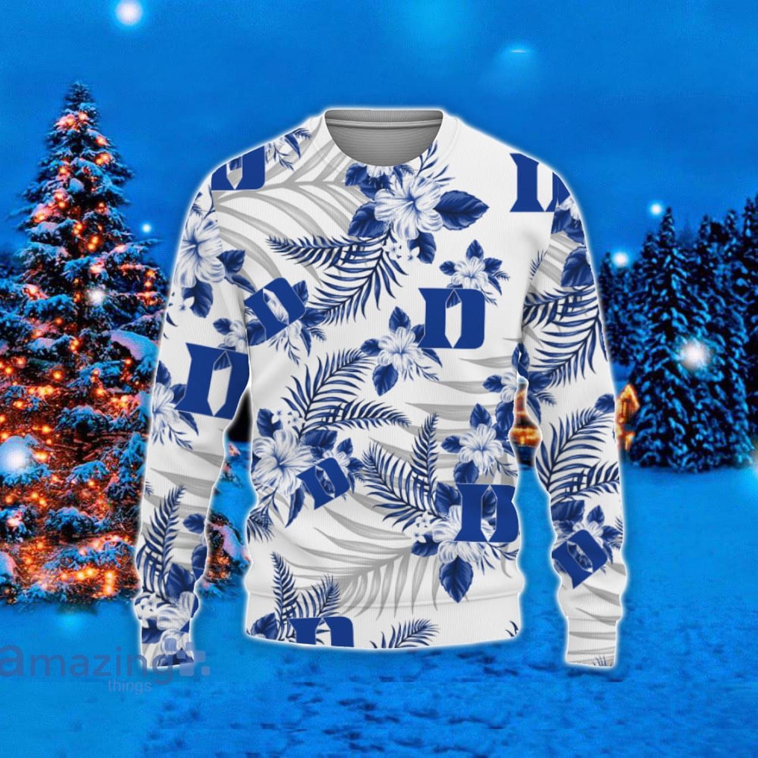Duke Blue Devils Hawaii Tropical Patterns Ugly Christmas Sweater For Fans Product Photo 1