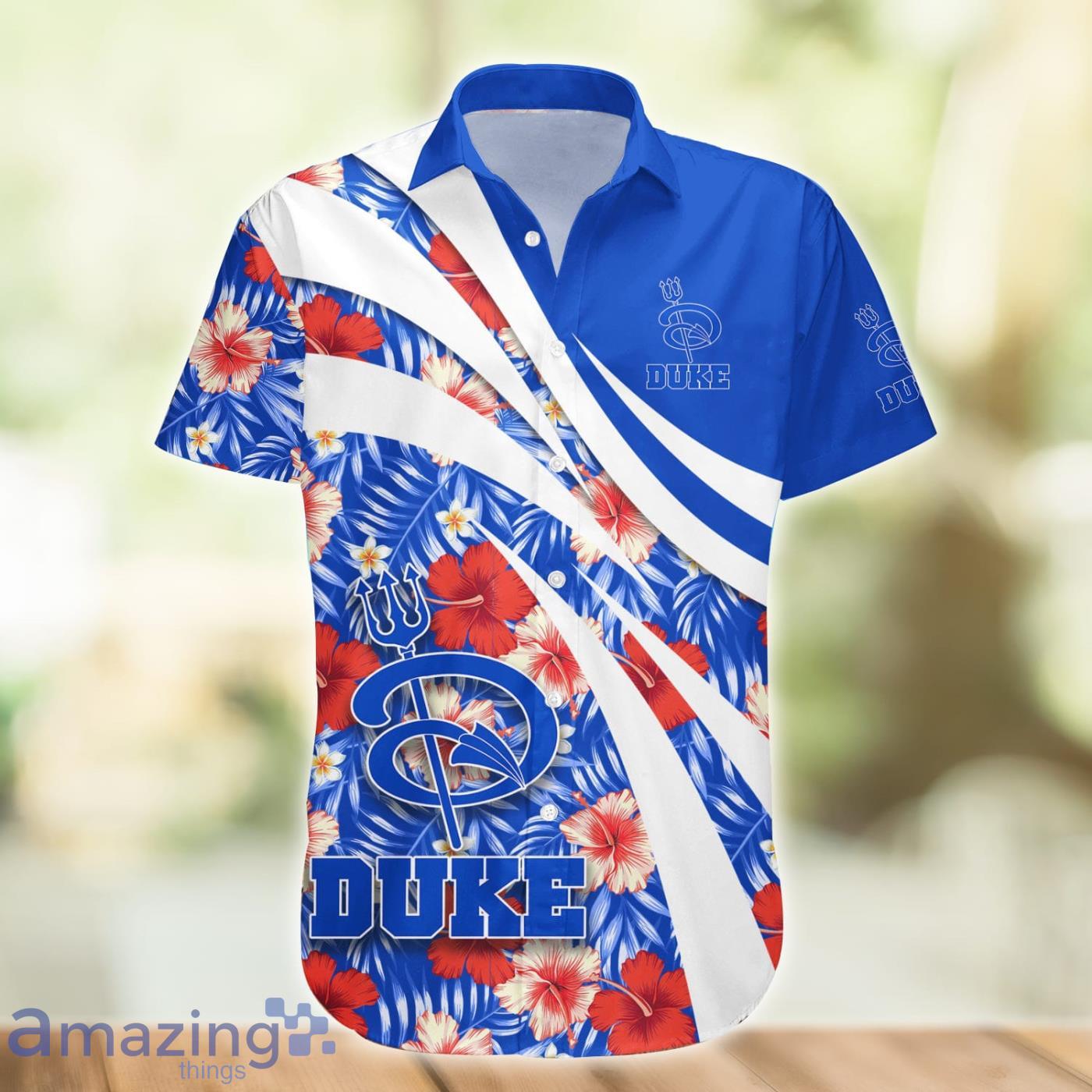 Duke Blue Devils NCAA Hibiscus Flower Pattern Aloha Hawaiian Shirt Product Photo 1 Duke Blue Devils NCAA Hibiscus Flower Pattern Aloha Hawaiian Shirt Product Photo 1