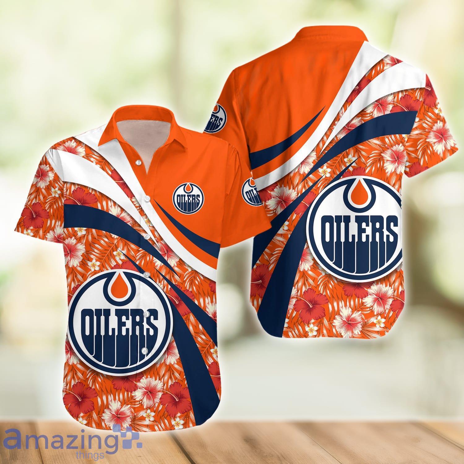 Edmonton Oilers NHL Hibiscus Flower Pattern Aloha Hawaiian Shirt image Edmonton Oilers NHL Hibiscus Flower Pattern Aloha Hawaiian Shirt Product Photo 2
