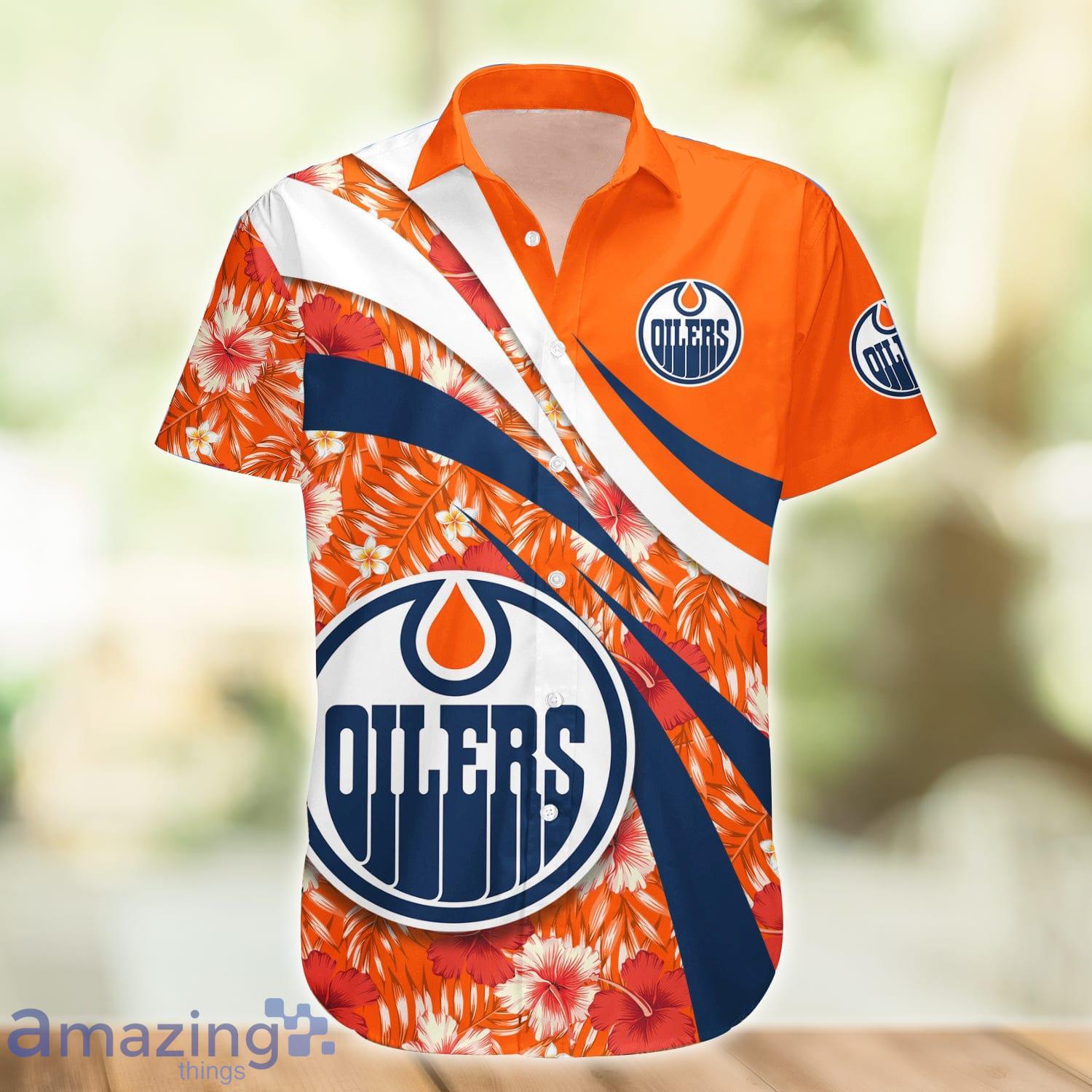 Edmonton Oilers NHL Hibiscus Flower Pattern Aloha Hawaiian Shirt Product Photo 1