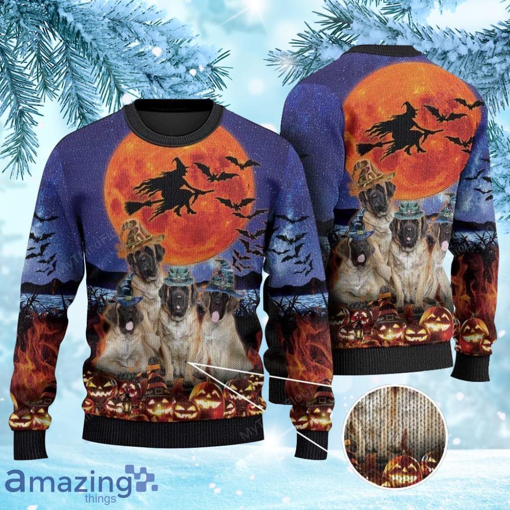English Mastiff Dog Lovers Halloween Moon Ugly Christmas Sweater 3D Gift For Men And Women Product Photo 1