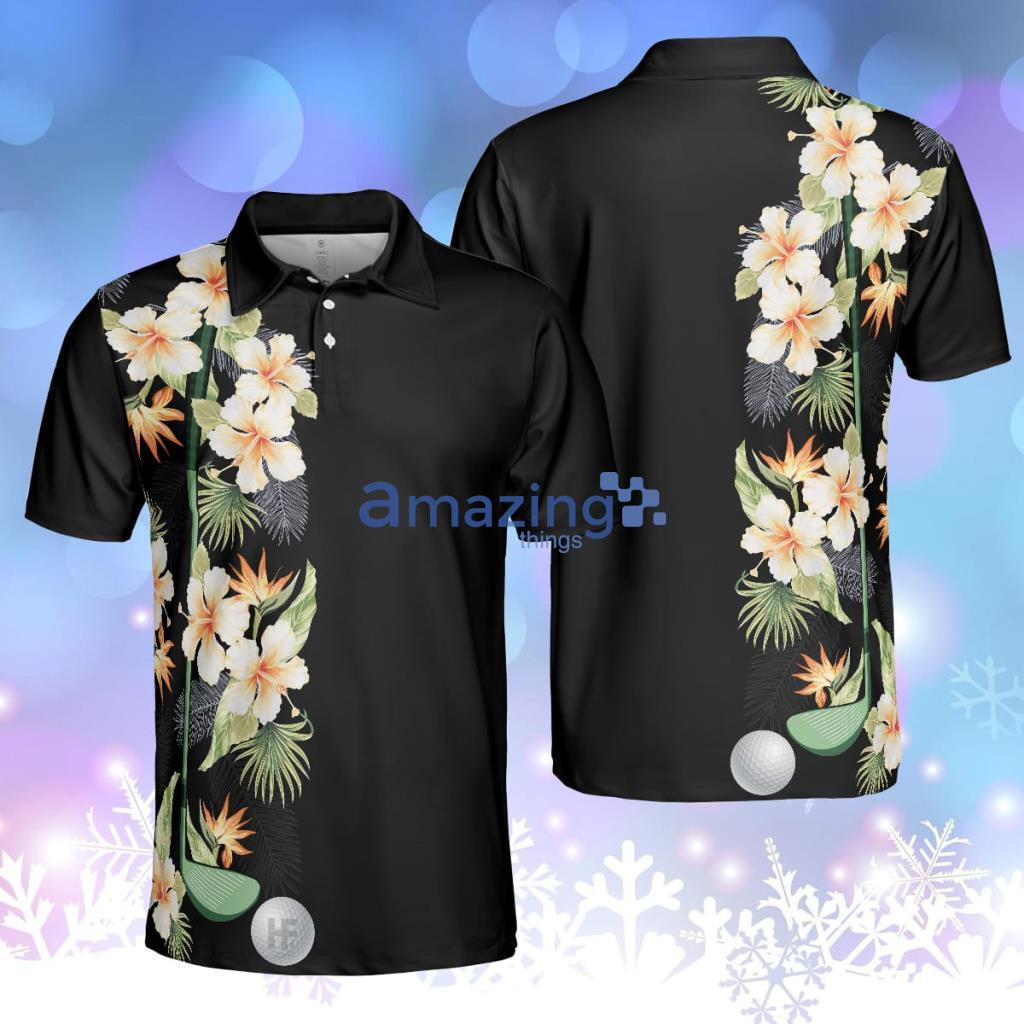 Floral Golf Club And Ball Polo Shirt, Wild Floral And Leaves Golfing Polo Shirt, Tropical For Men Product Photo 1