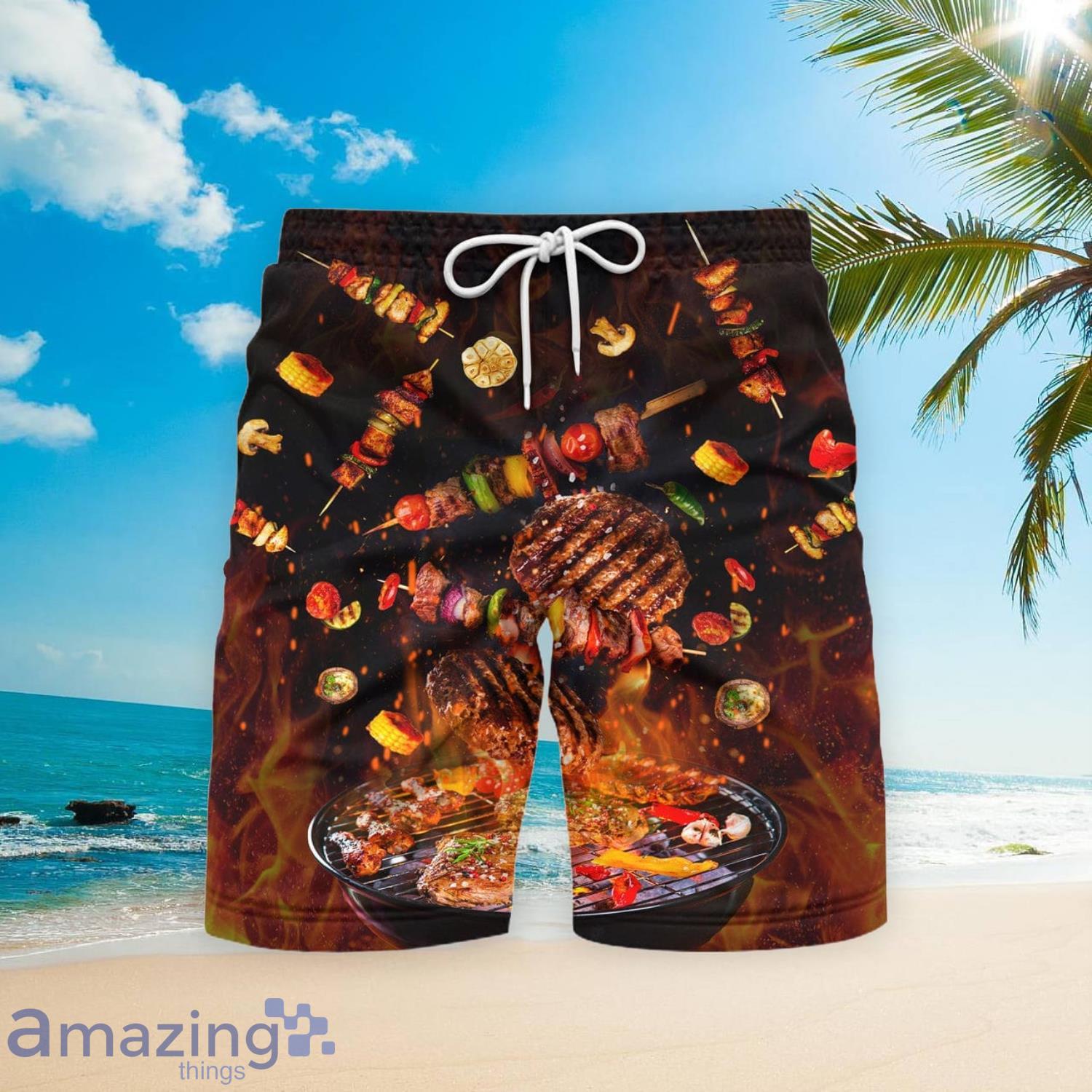 Food BBQ On Fire Beach Short For Men Best Gift For Summer Product Photo 1
