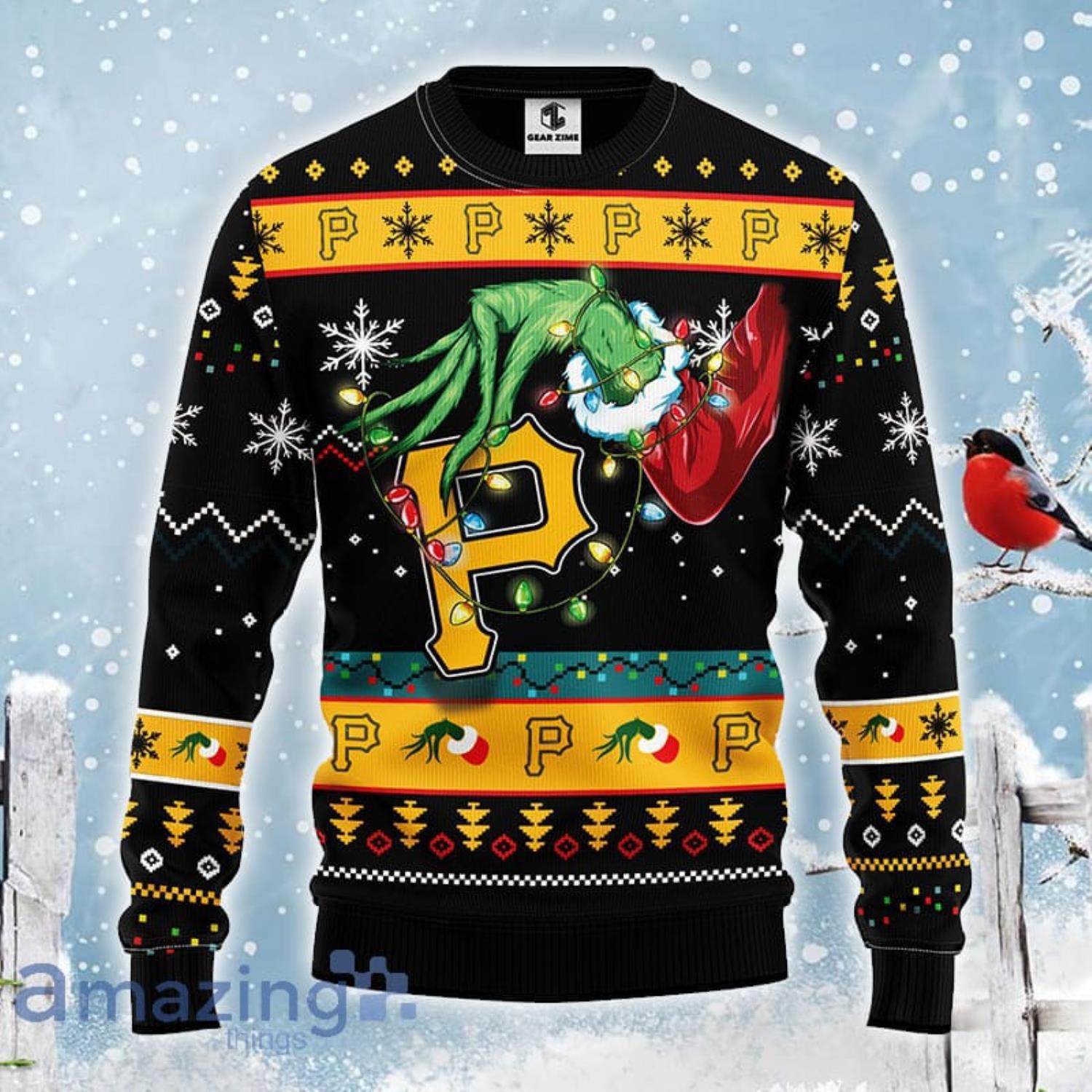 For MLB Fans Pittsburgh Pirates Grinch Hand Funny Christmas Gift Ugly  Christmas Sweater