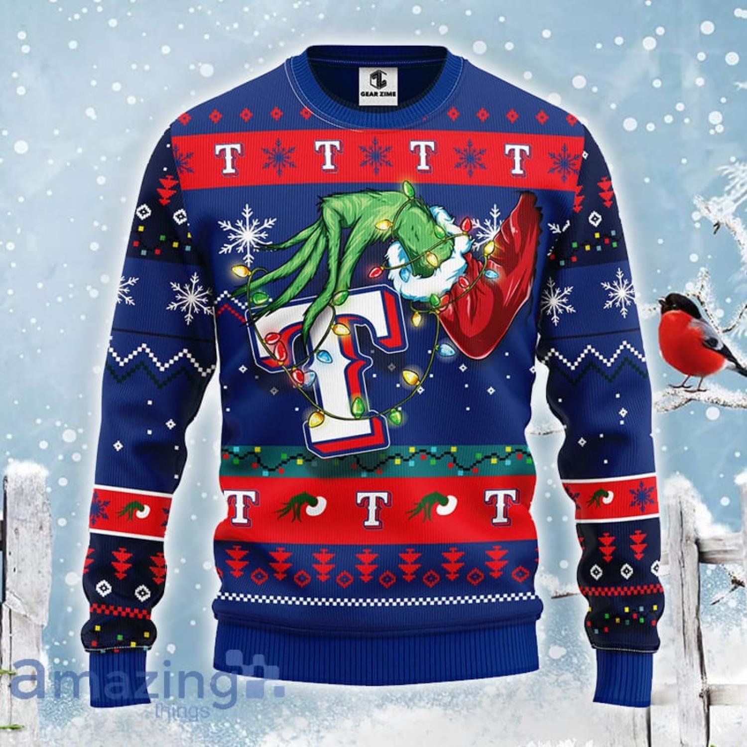 Texas Rangers Grinch Christmas AOP Sweater