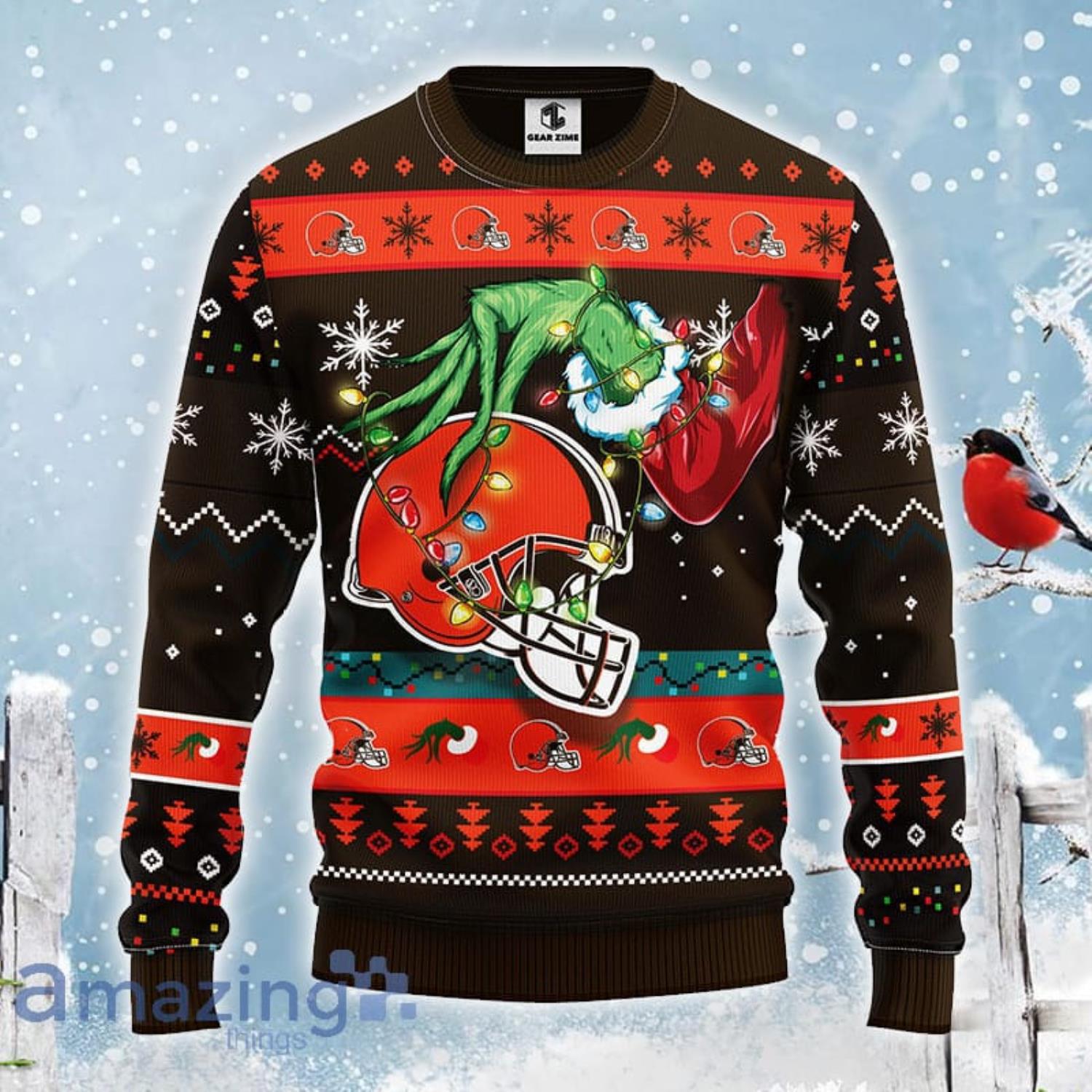 Grinch Cleveland Browns 3D Ugly Christmas Sweater