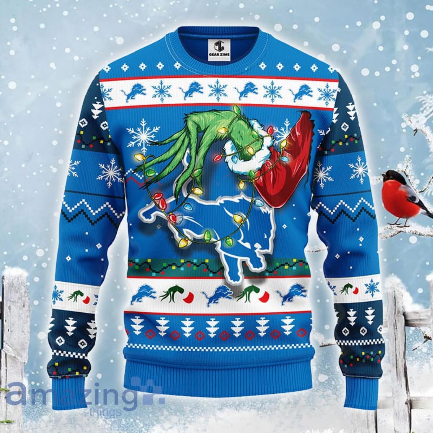 For NFL Fans Detroit Lions Grinch Hand Funny Christmas Gift Ugly Christmas  Sweater