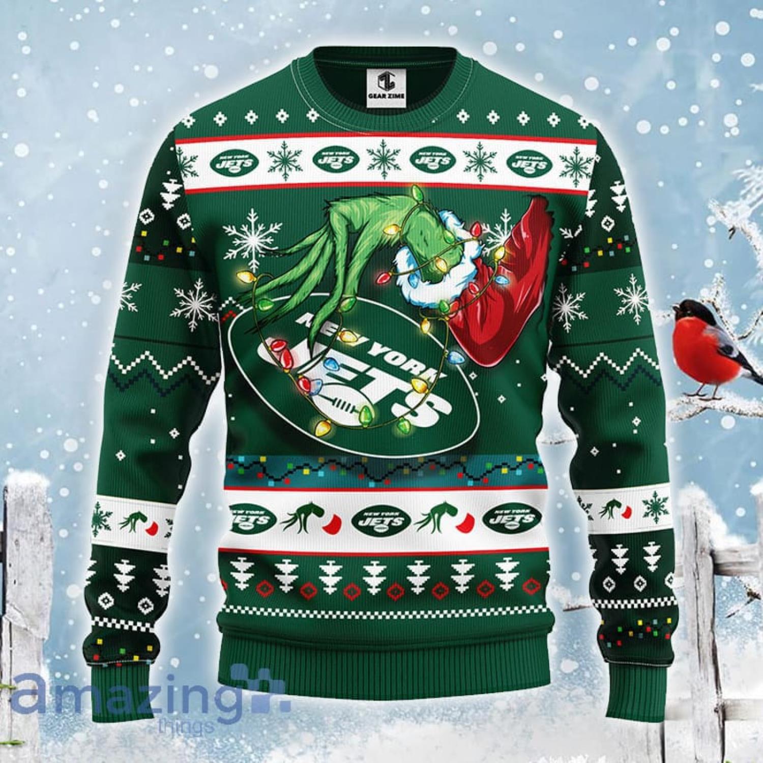 For NFL Fans New York Jets Grinch Hand Funny Christmas Gift Ugly Christmas  Sweater