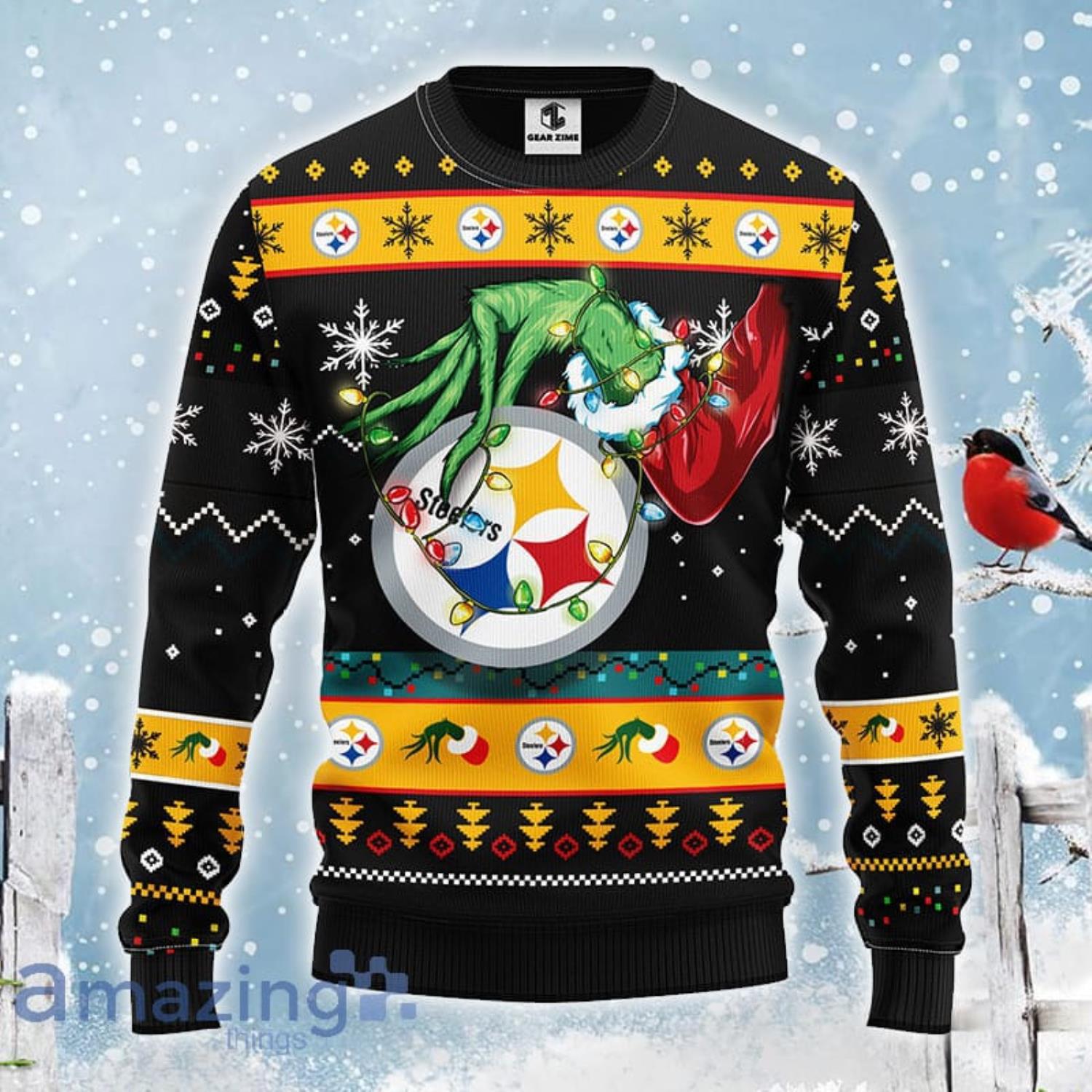 For NFL Fans Pittsburgh Steelers Grinch Hand Funny Christmas Gift Ugly  Christmas Sweater