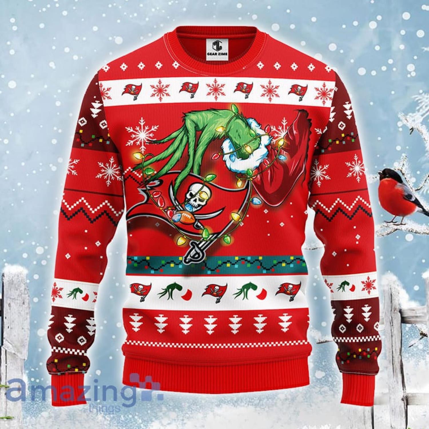 NFL Tampa Bay Buccaneers Cute 12 Grinch Face Xmas Day Ugly