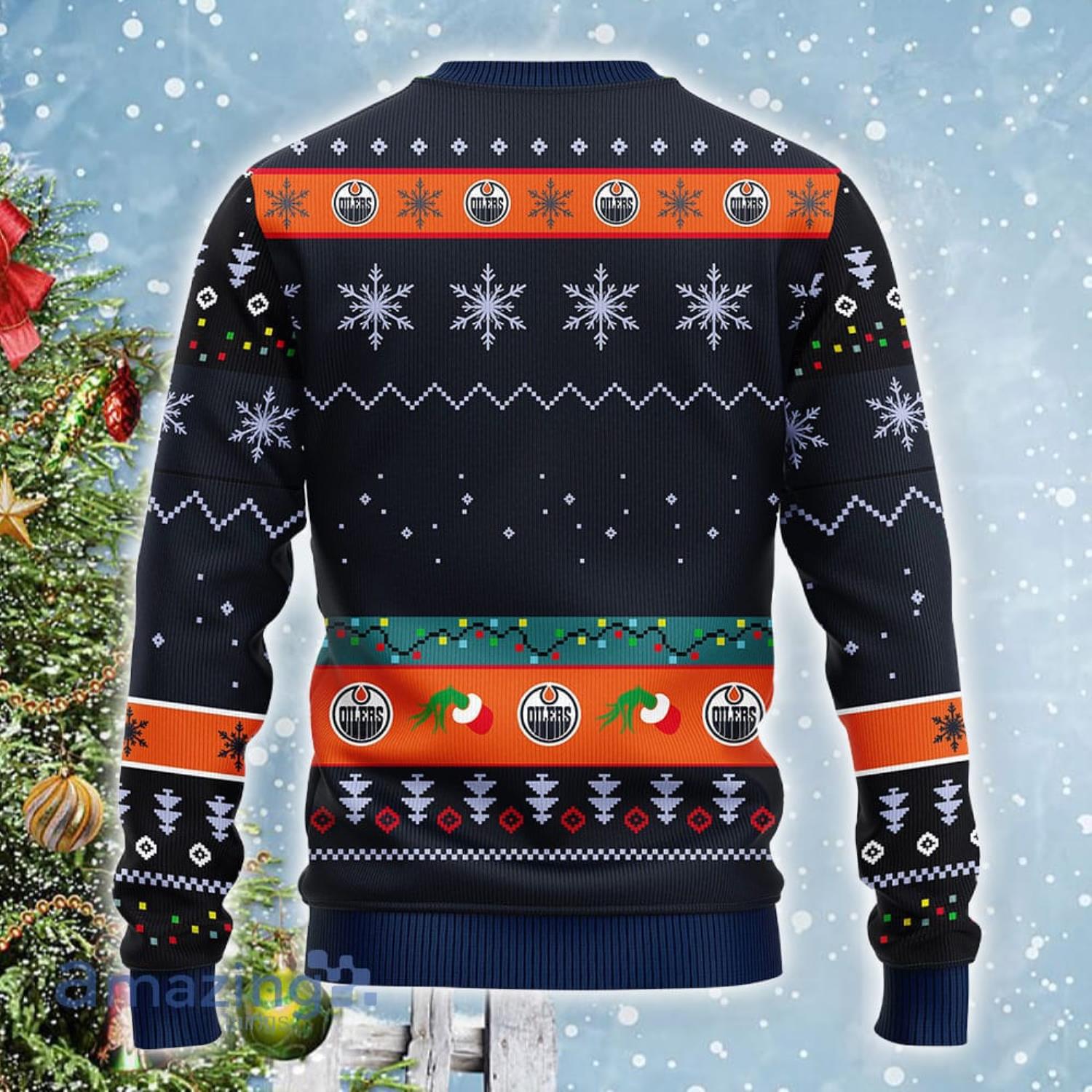 NHL Edmonton Oilers 12 Grinch Xmas Day Ideas Logo Ugly Christmas Sweater  For Fans - Banantees