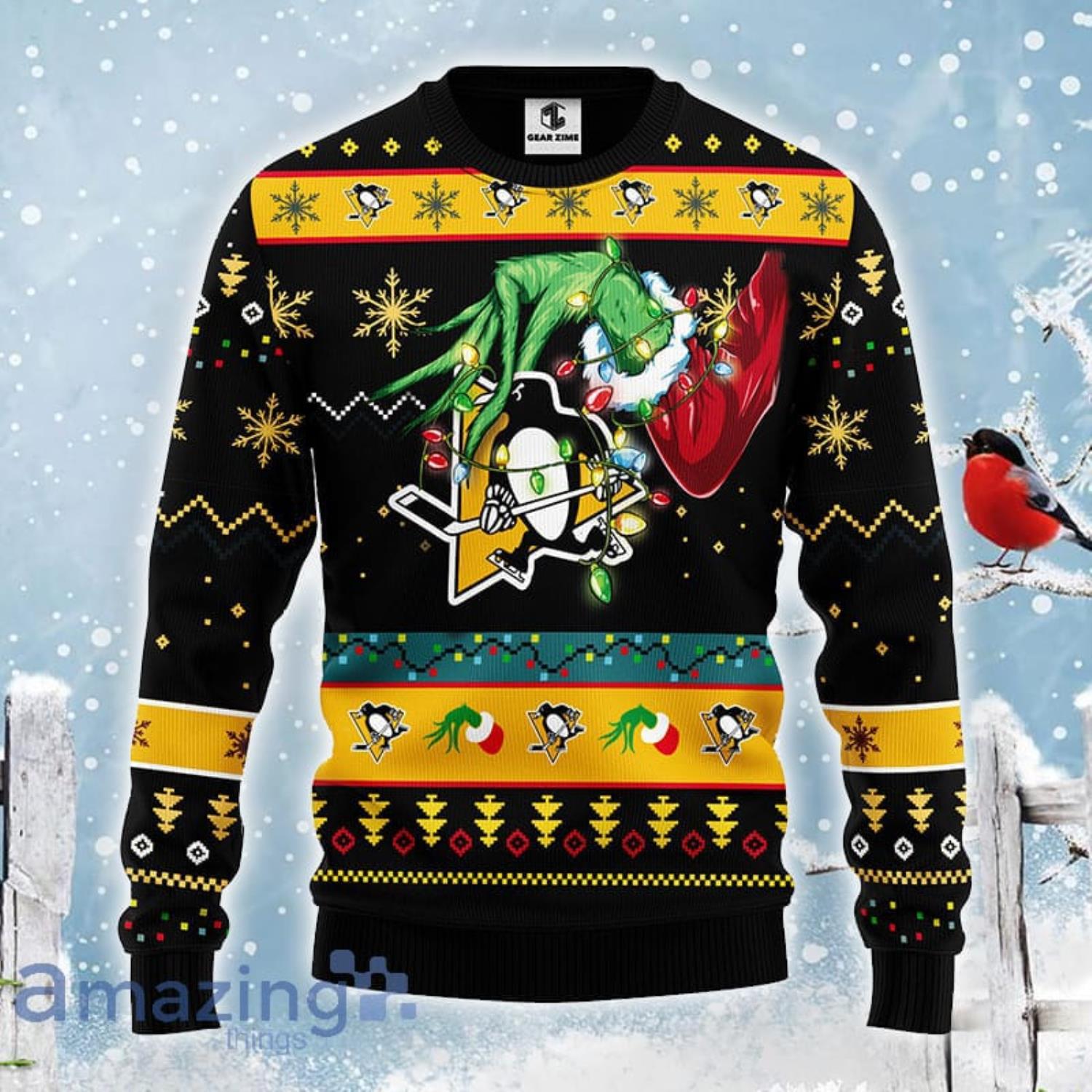 Custom NHL Pittsburgh Penguins Ugly Christmas Sweater Grinch Drink Up  Christmas Gift For Football Fans