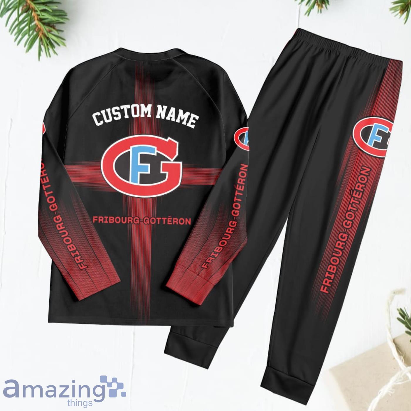 Fribourg Gotteron Cusom Name Pajamas Set Best Gift For Family image Fribourg-Gotteron Cusom Name Pajamas Set Best Gift For Family Product Photo 3