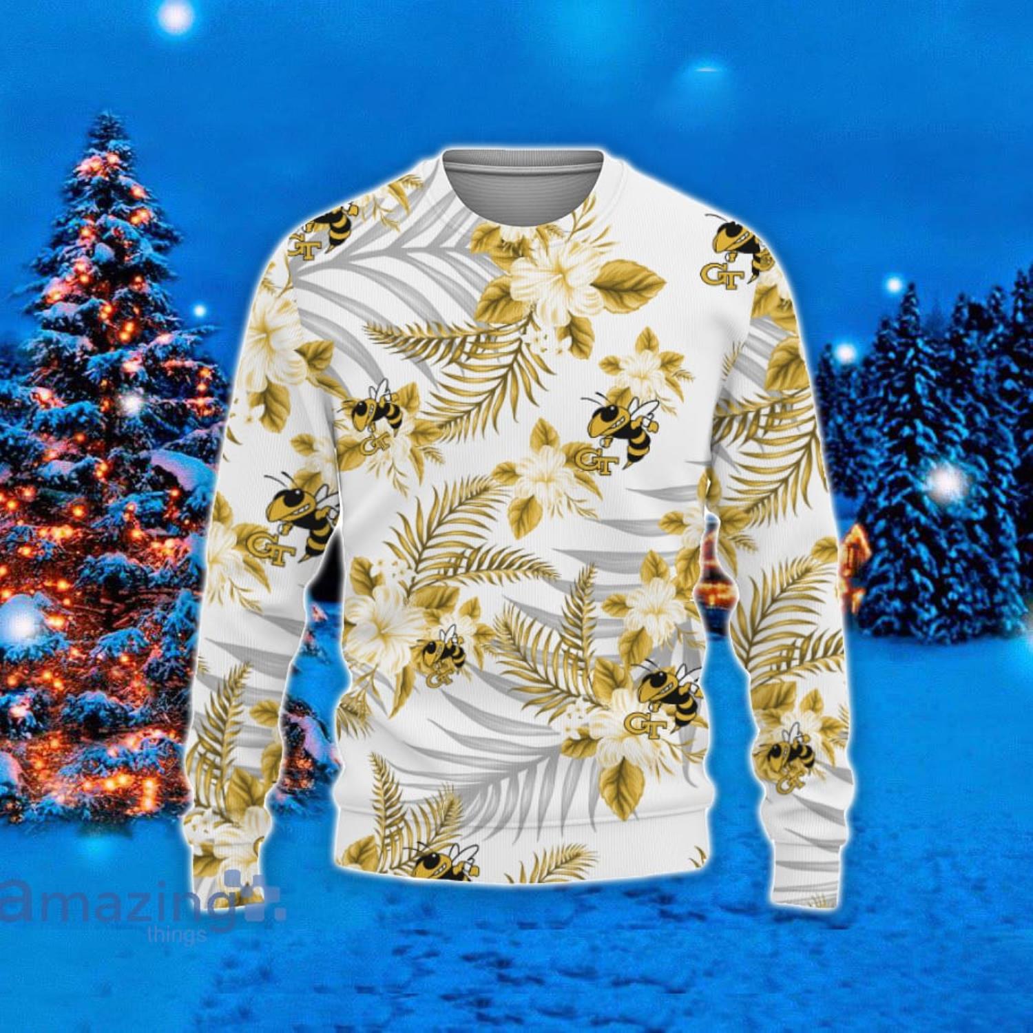 Georgia Tech Yellow Jackets Hawaii Tropical Patterns Ugly Christmas Sweater For Fans Product Photo 1