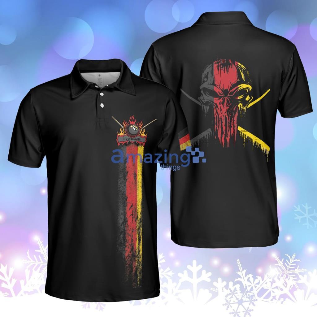 German Flag Master Baiter Golf Polo Shirt, Black Wet Paint Skull Polo Shirt Product Photo 1