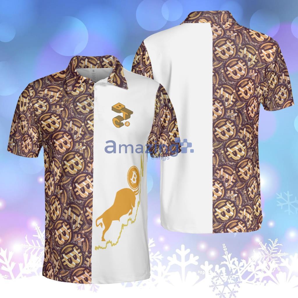 Golden Black Bitcoin Polo Shirt, White Bitcoin Themed Polo Shirt, Best Shirt For Bitcoin Investors Product Photo 1