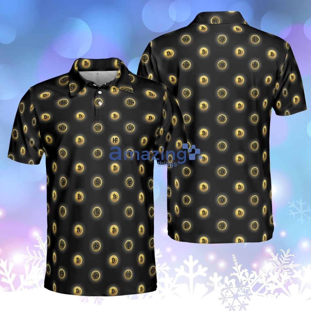 Golden Black Bitcoin V2 Polo Shirt, Golden Cryptocurrency Polo Shirt For Traders, Best Bitcoin Themed Shirt Product Photo 1