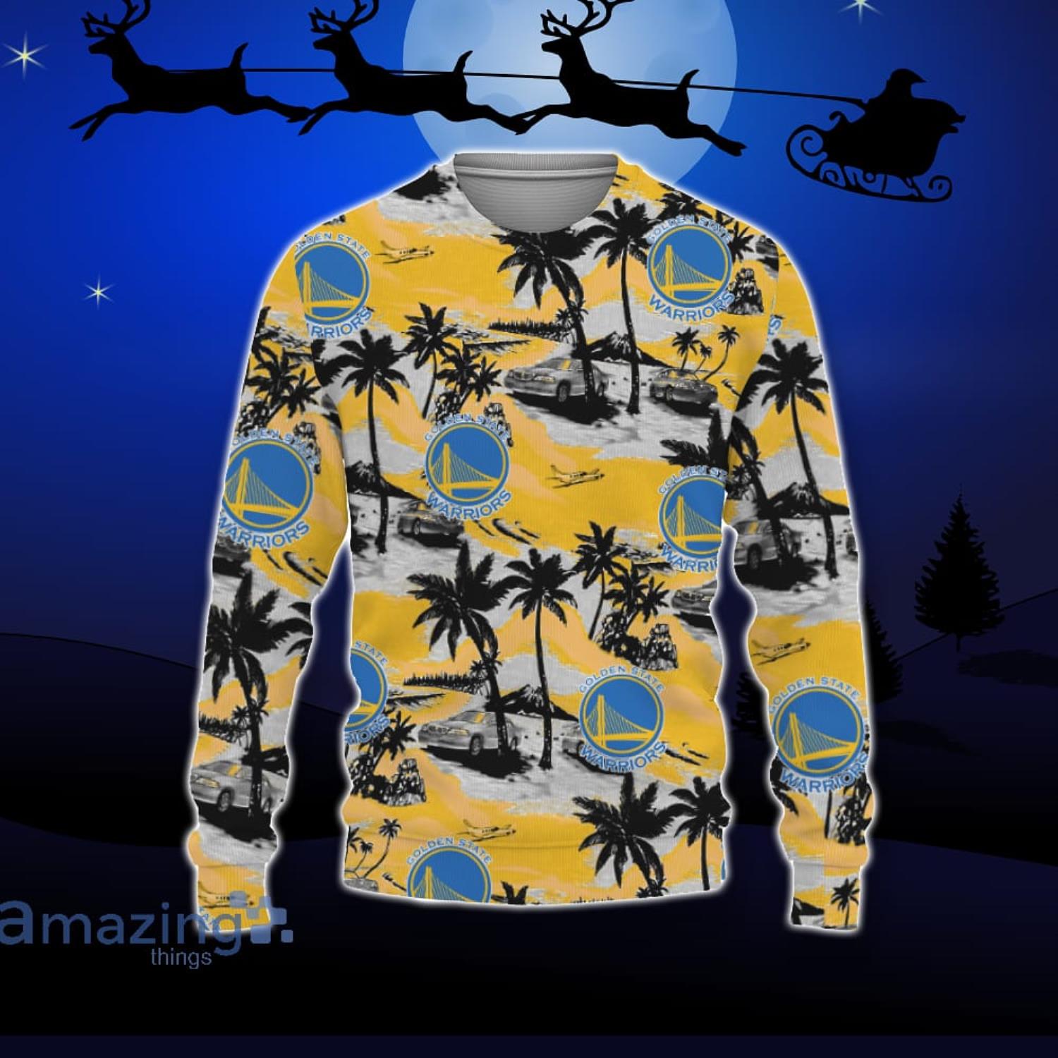 Golden State Warriors Car And Coconut Tropical Patterns Ugly Christmas Sweater For Fans Product Photo 1 Golden State Warriors Car And Coconut Tropical Patterns Ugly Christmas Sweater For Fans Product Photo 1