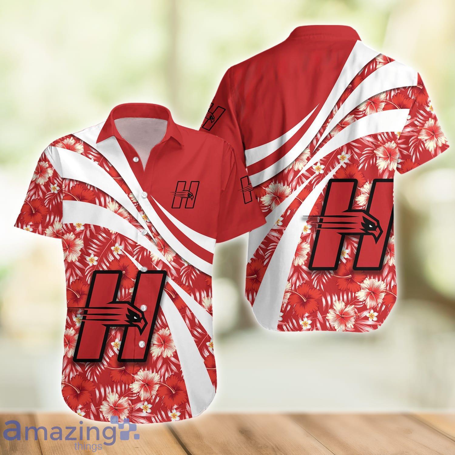 Hartford Hawks NCAA Hibiscus Flower Pattern Aloha Hawaiian Shirt image Hartford Hawks NCAA Hibiscus Flower Pattern Aloha Hawaiian Shirt Product Photo 2
