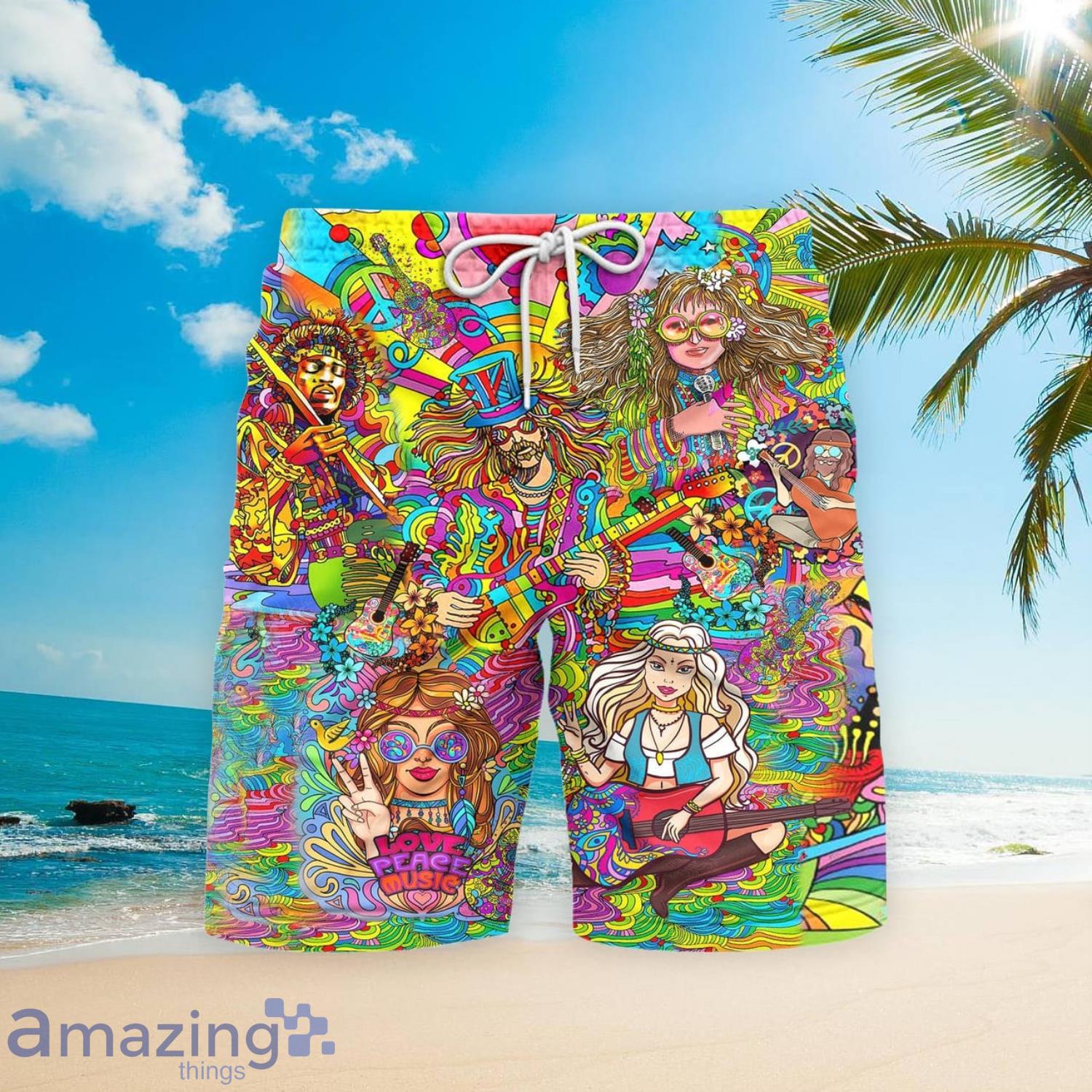 Hippies Love Music Beach Short For Men Best Gift For Summer image Hippies Love Music Beach Short For Men Best Gift For Summer Product Photo 2