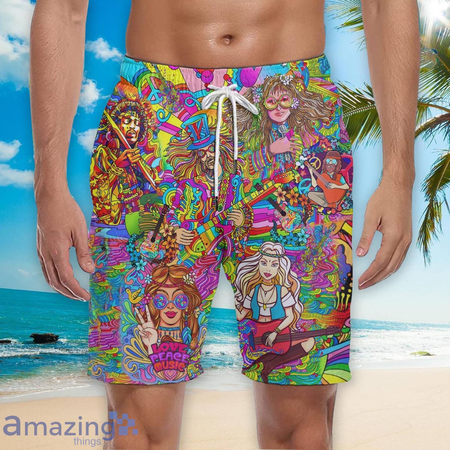 Hippies Love Music Beach Short For Men Best Gift For Summer image Hippies Love Music Beach Short For Men Best Gift For Summer Product Photo 3