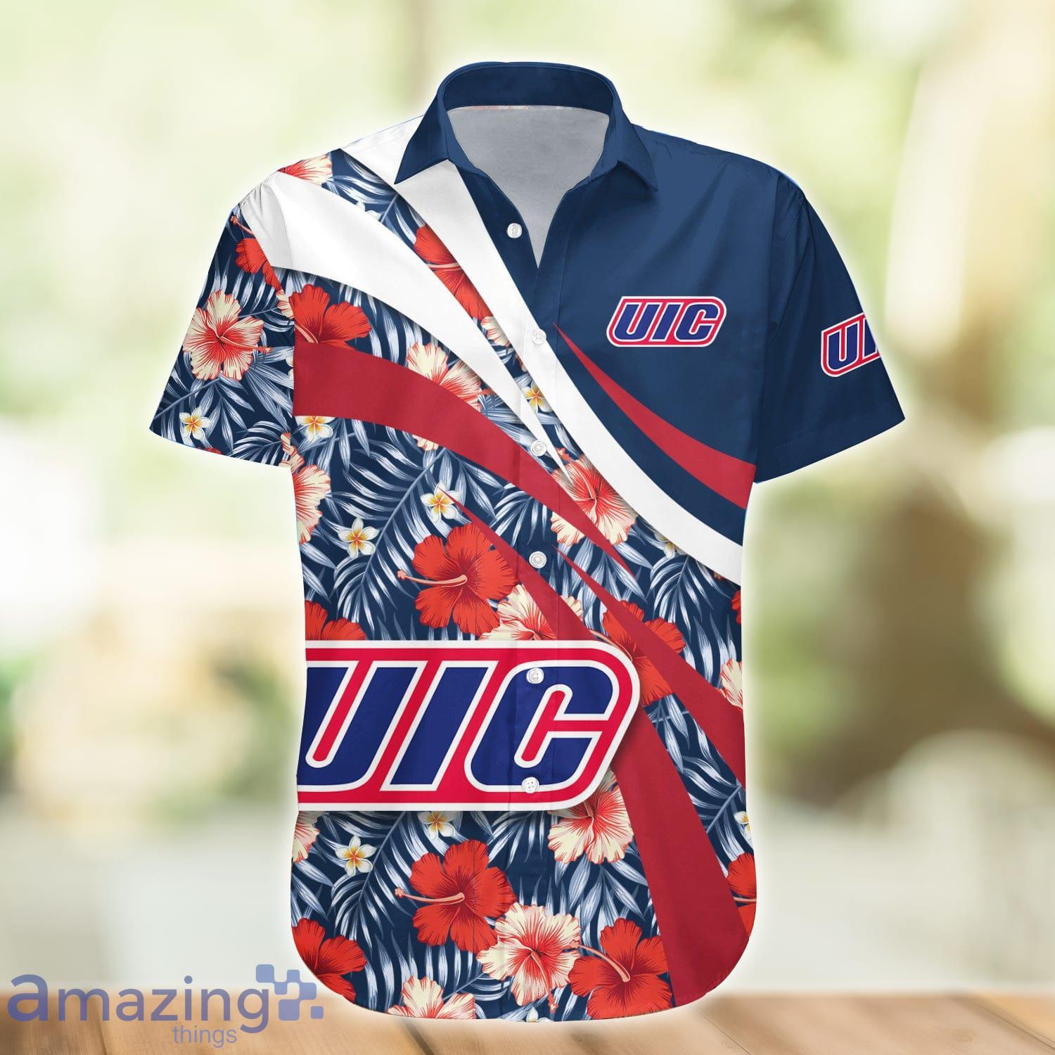 Illinois-Chicago Flames NCAA Hibiscus Flower Pattern Aloha Hawaiian Shirt Product Photo 1