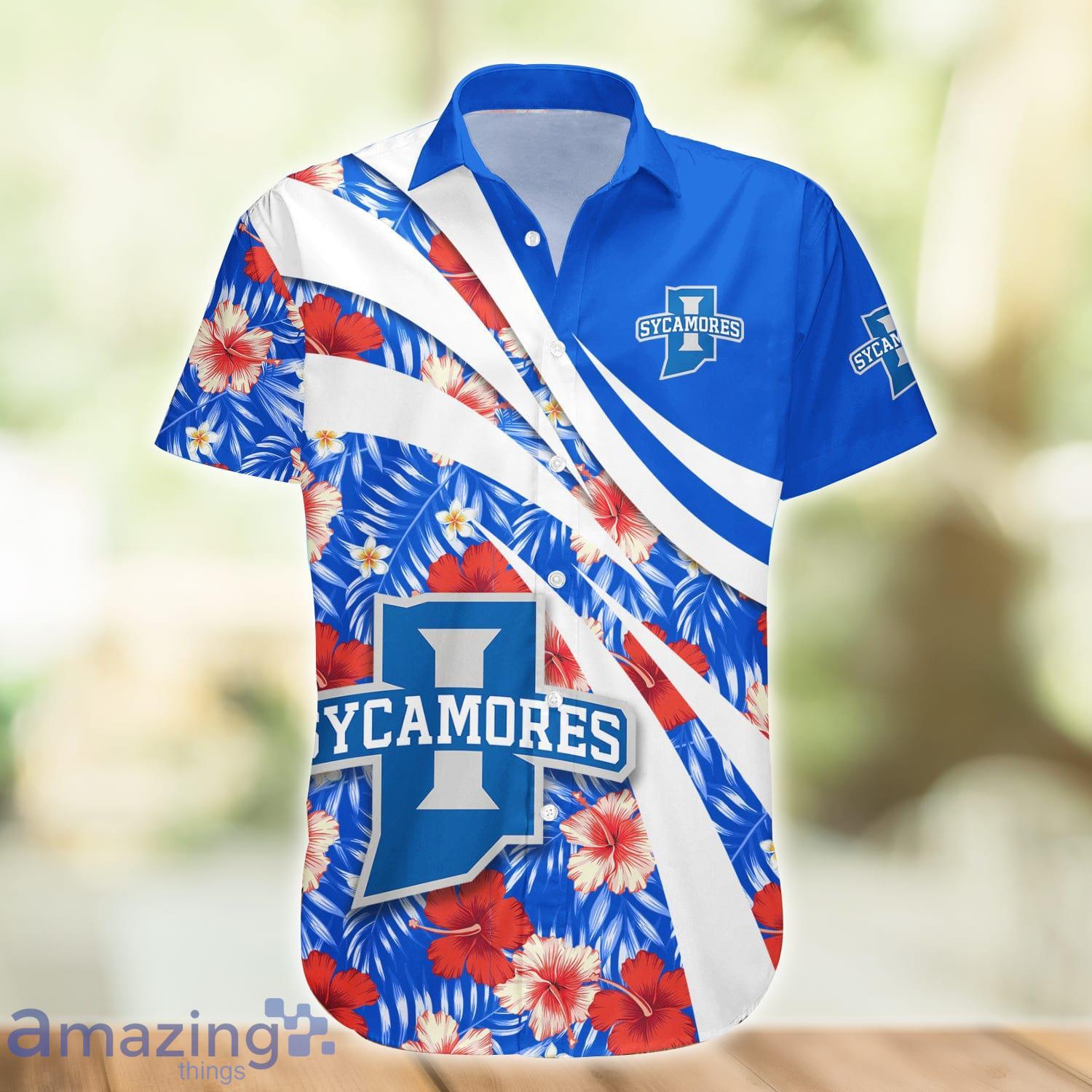Indiana State Sycamores NCAA Hibiscus Flower Pattern Aloha Hawaiian Shirt Product Photo 1