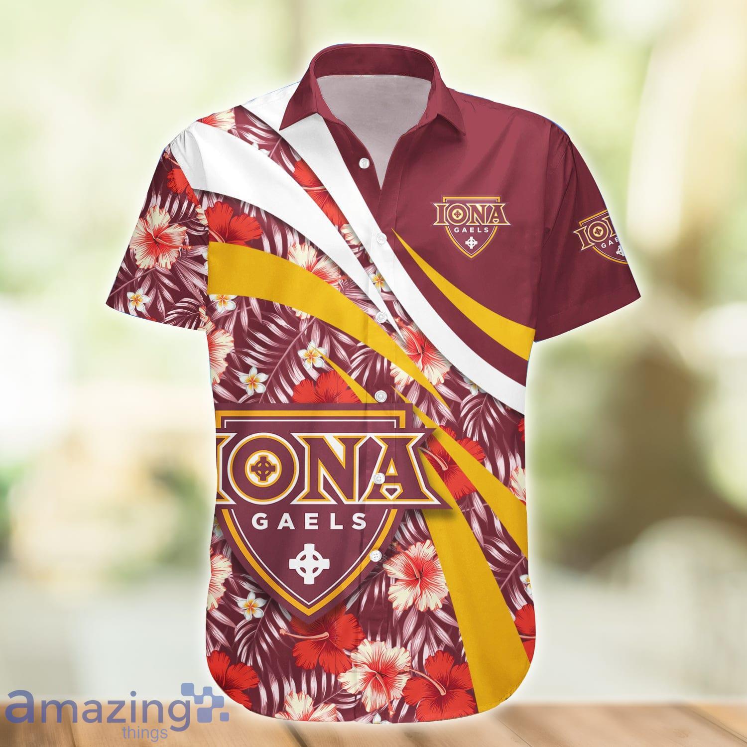 Iona Gaels NCAA Hibiscus Flower Pattern Aloha Hawaiian Shirt Product Photo 1 Iona Gaels NCAA Hibiscus Flower Pattern Aloha Hawaiian Shirt Product Photo 1